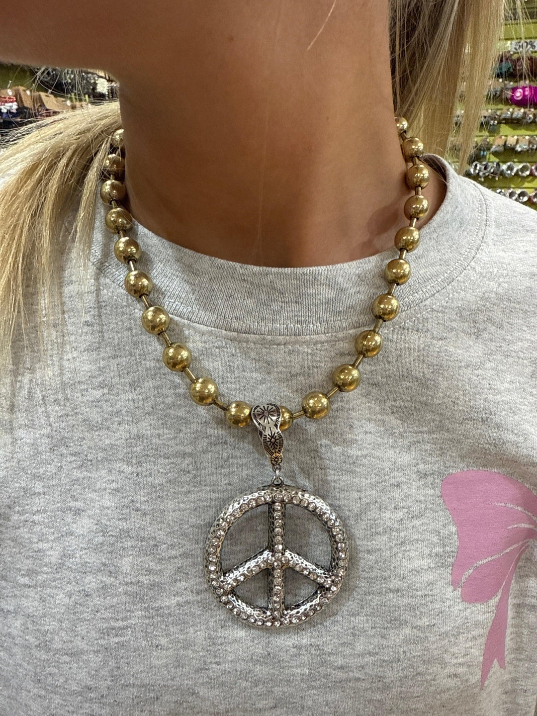 ATG Mixed Metals Peace Sign Necklace on Simply Obsessed