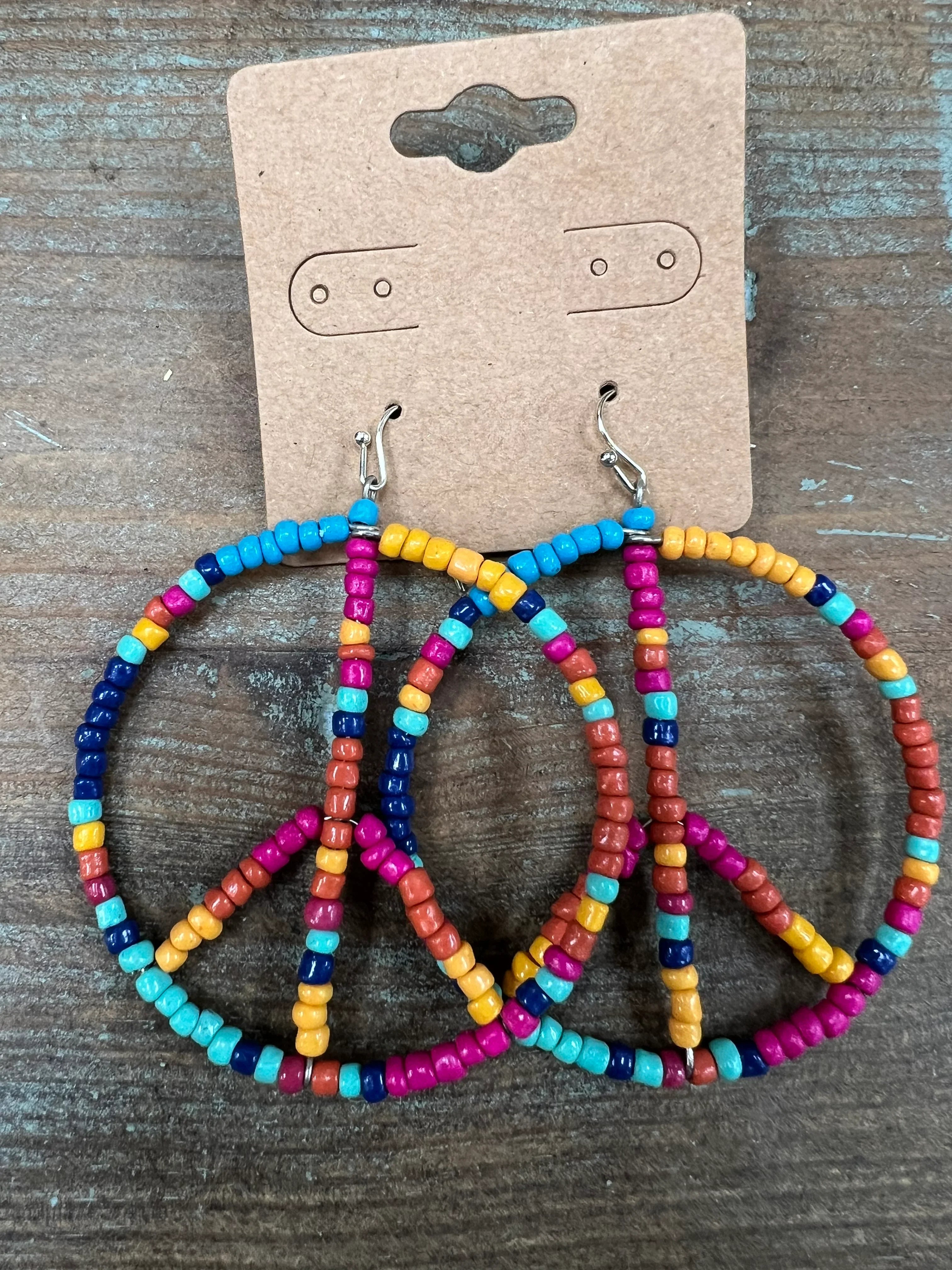 ATG Multi Beaded Peace Sign Earrings on Simply Obsessed