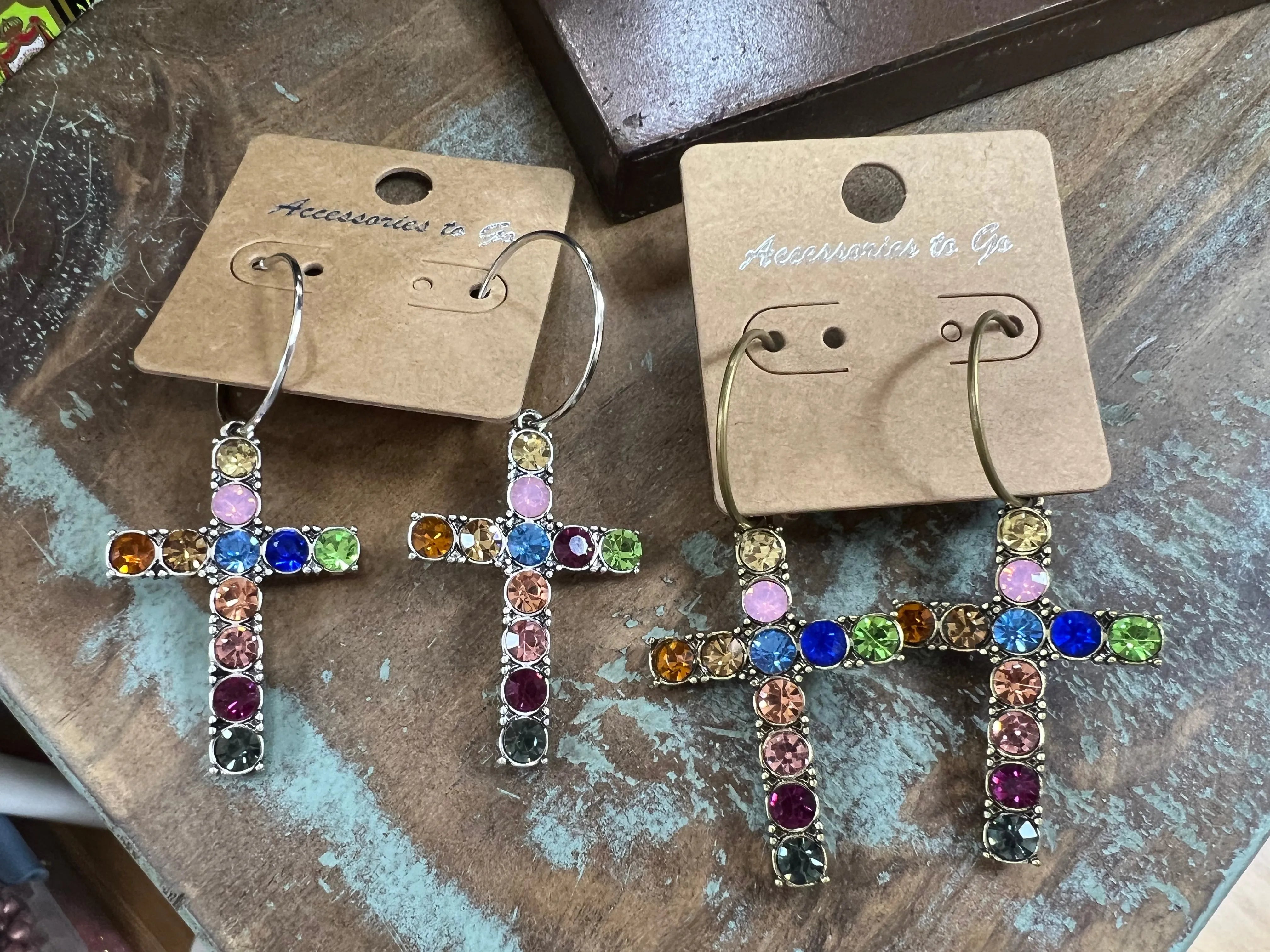 ATG Multi Stone Cross Earrings on Simply Obsessed