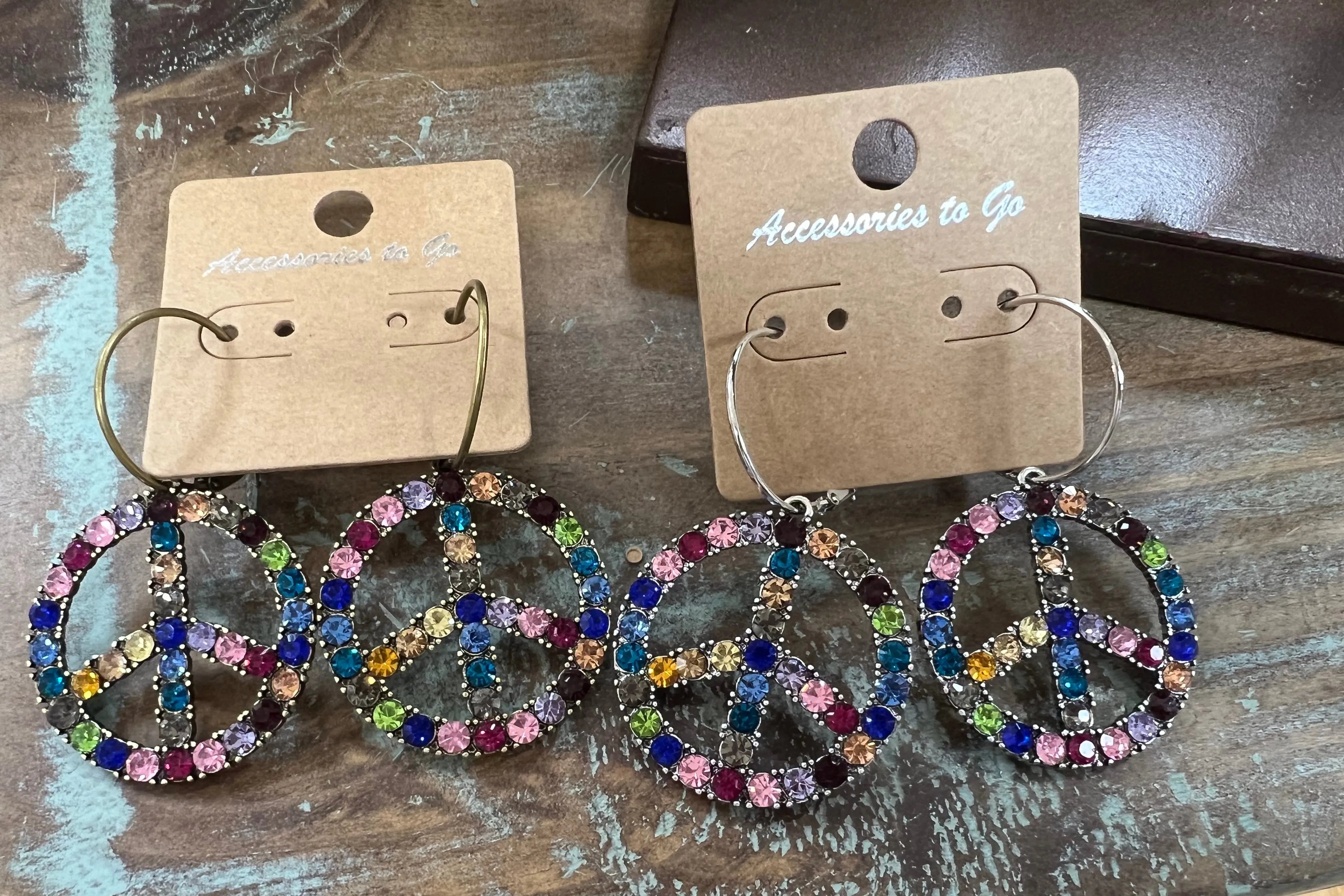 ATG Multi Stone Peace Sign Earrings on Simply Obsessed