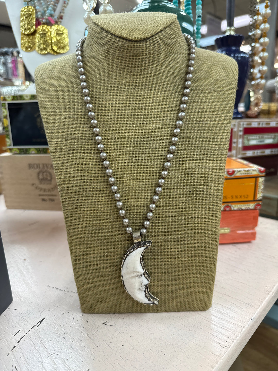 ATG Navajo Pearl Carved Tusk Moon Charm Necklace on Simply Obsessed