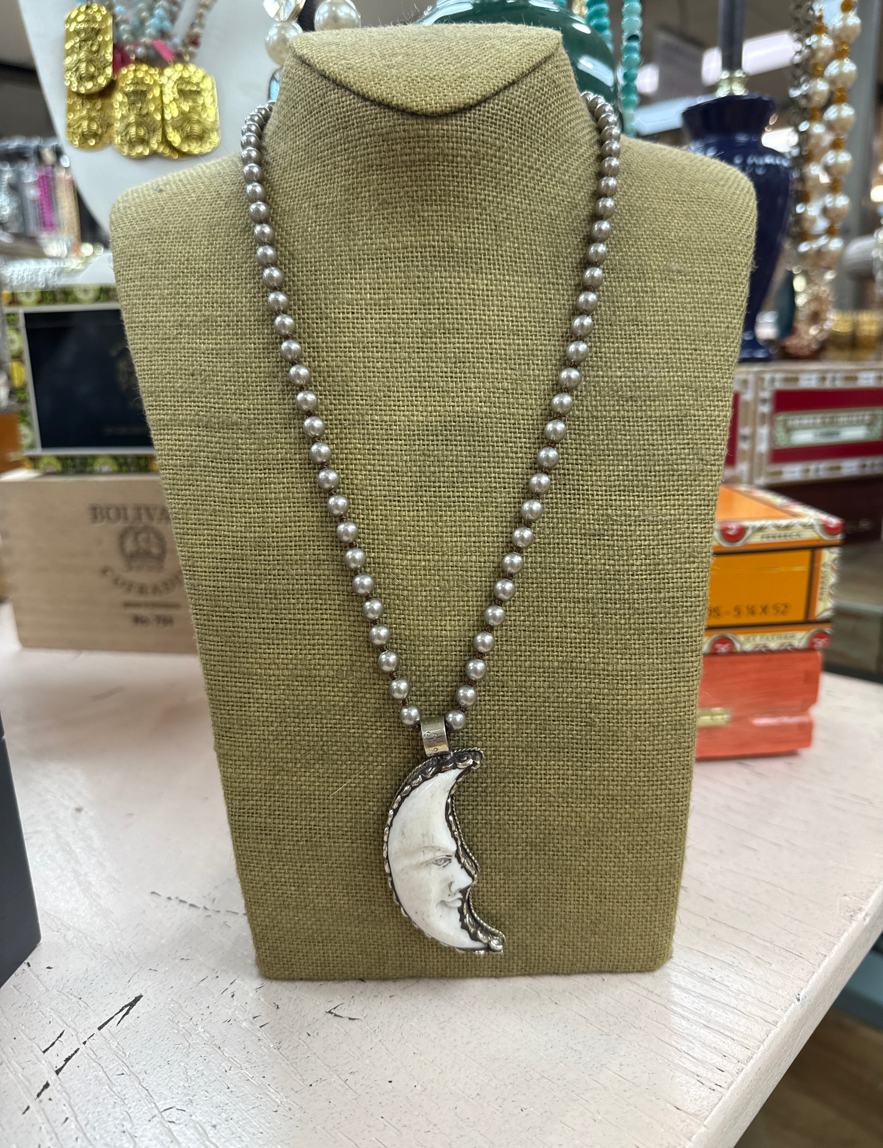 ATG Navajo Pearl Carved Tusk Moon Charm Necklace on Simply Obsessed