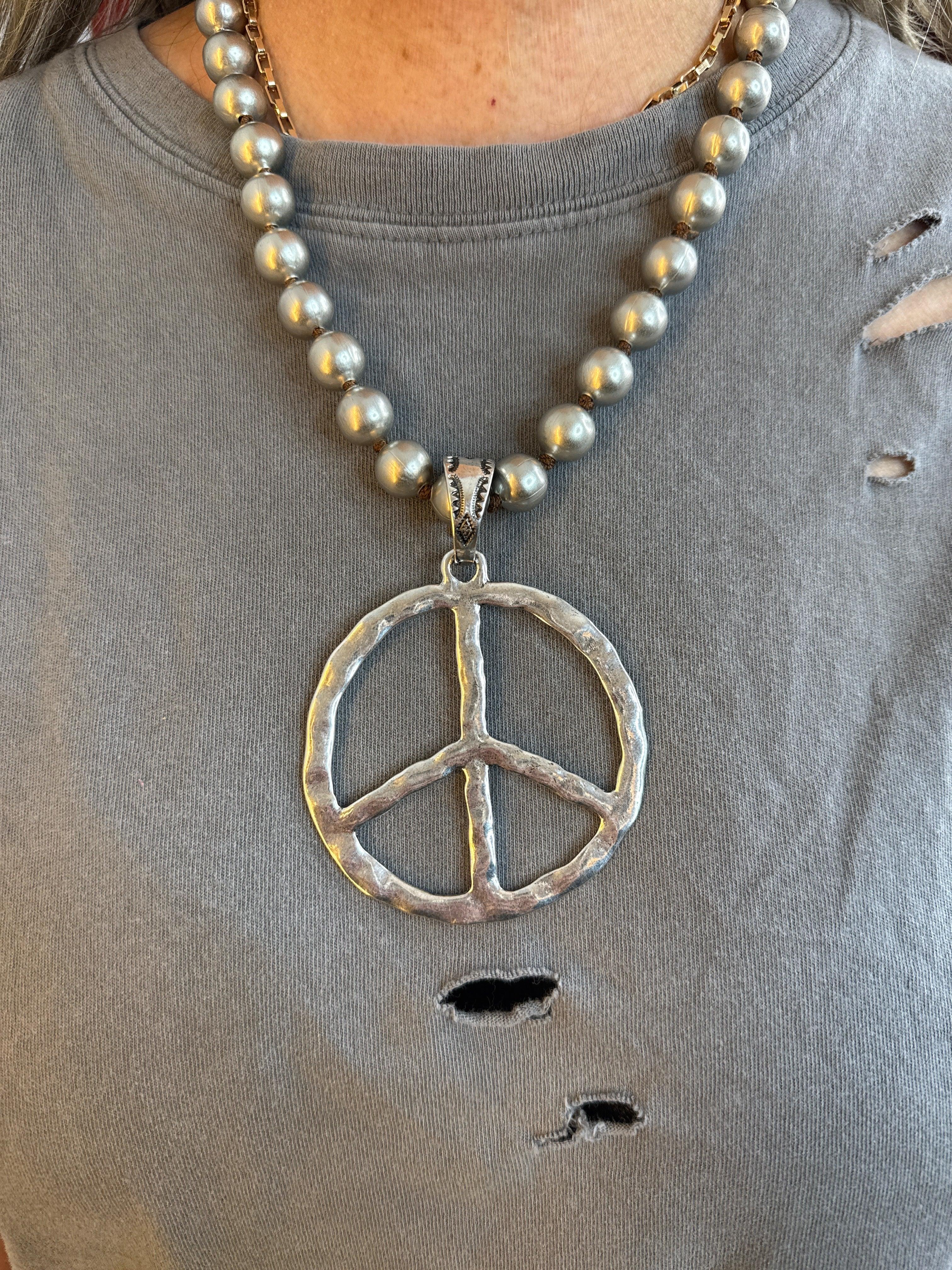 ATG Navajo Pearl Peace Sign Necklace on Simply Obsessed