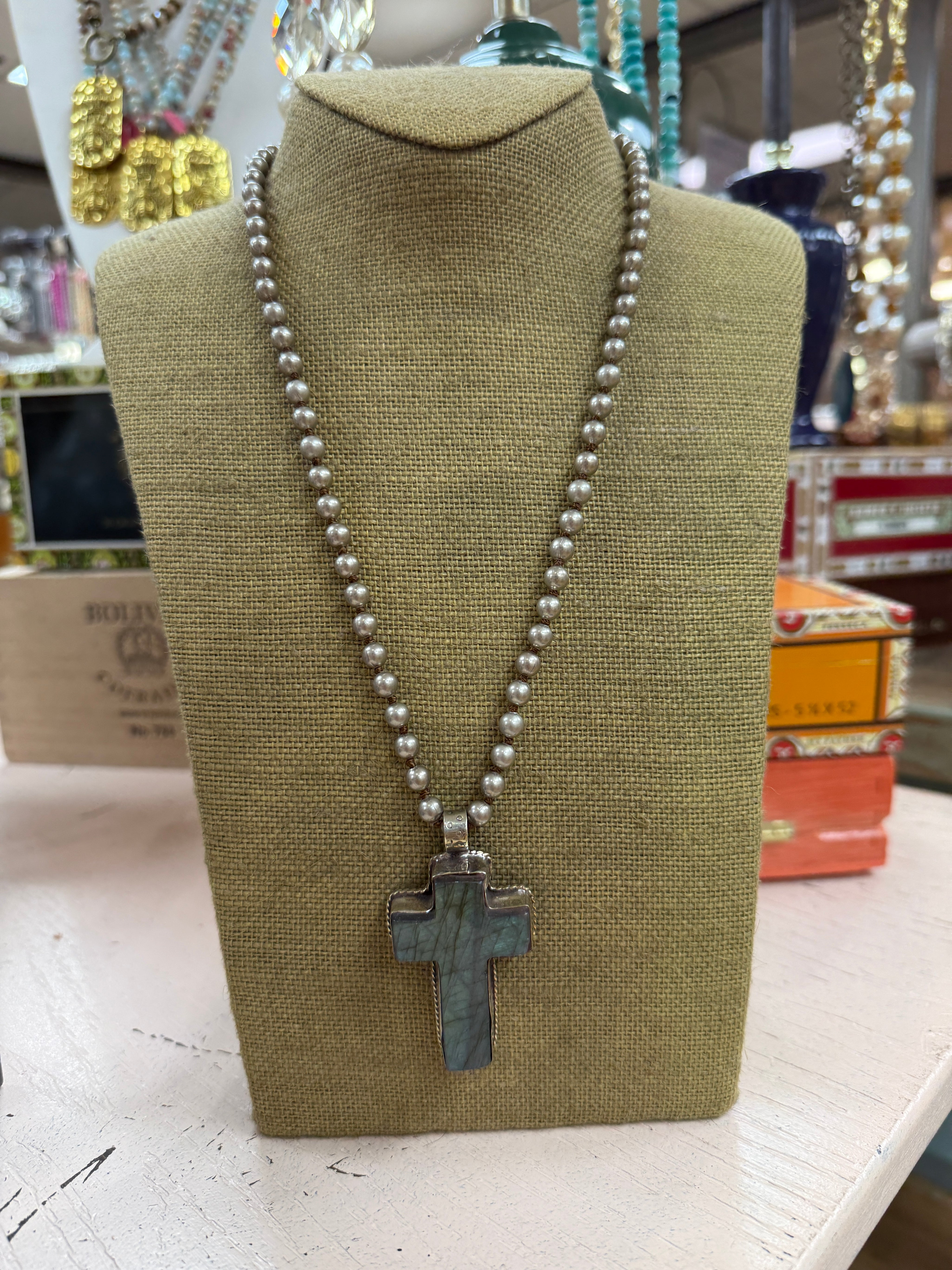 ATG Navajo Pearl w/ Labradorite Cross Necklace on Simply Obsessed