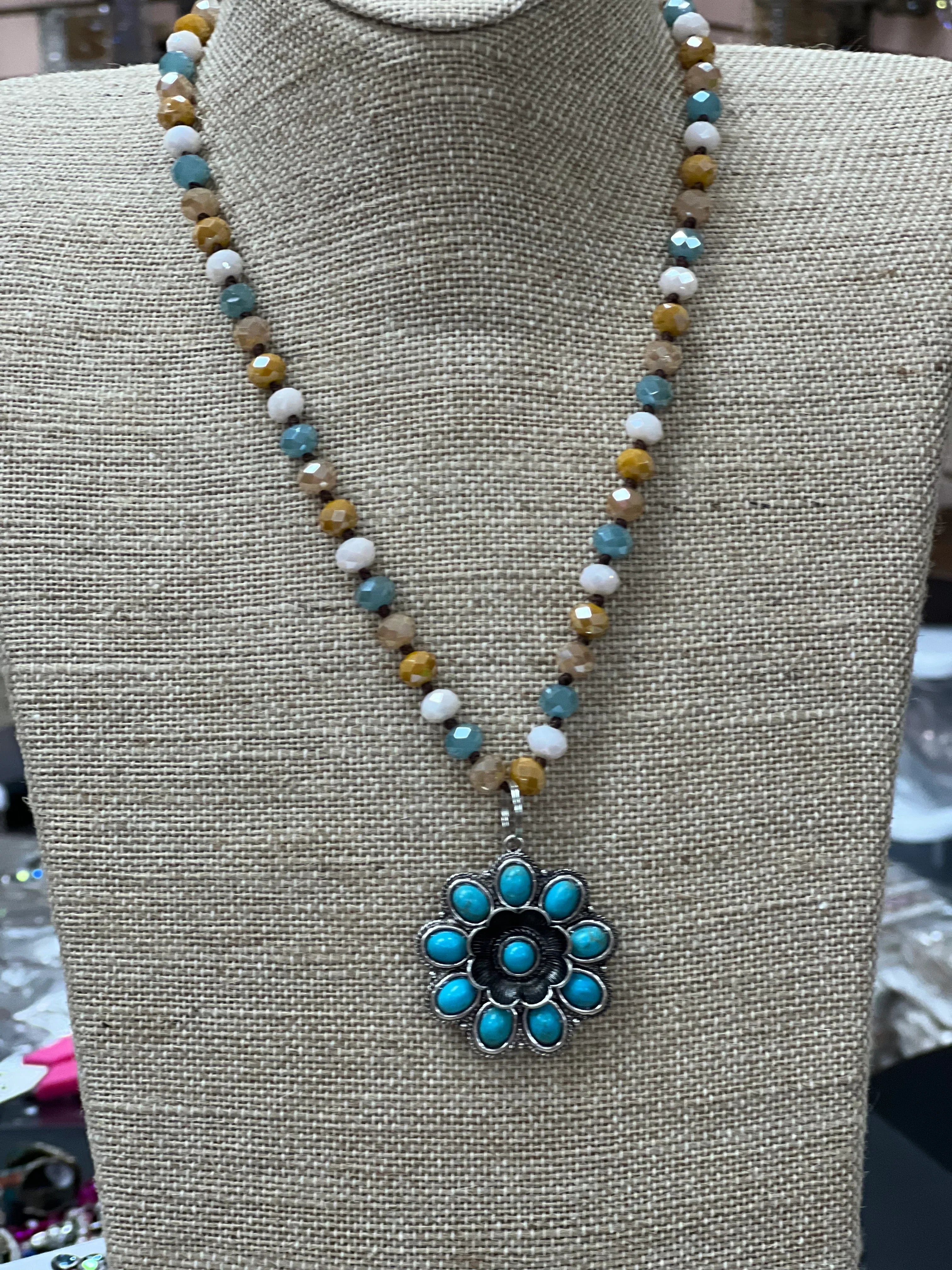 ATG Neutral Beaded Chain w/ Turquoise Flower Necklace on Simply Obsessed