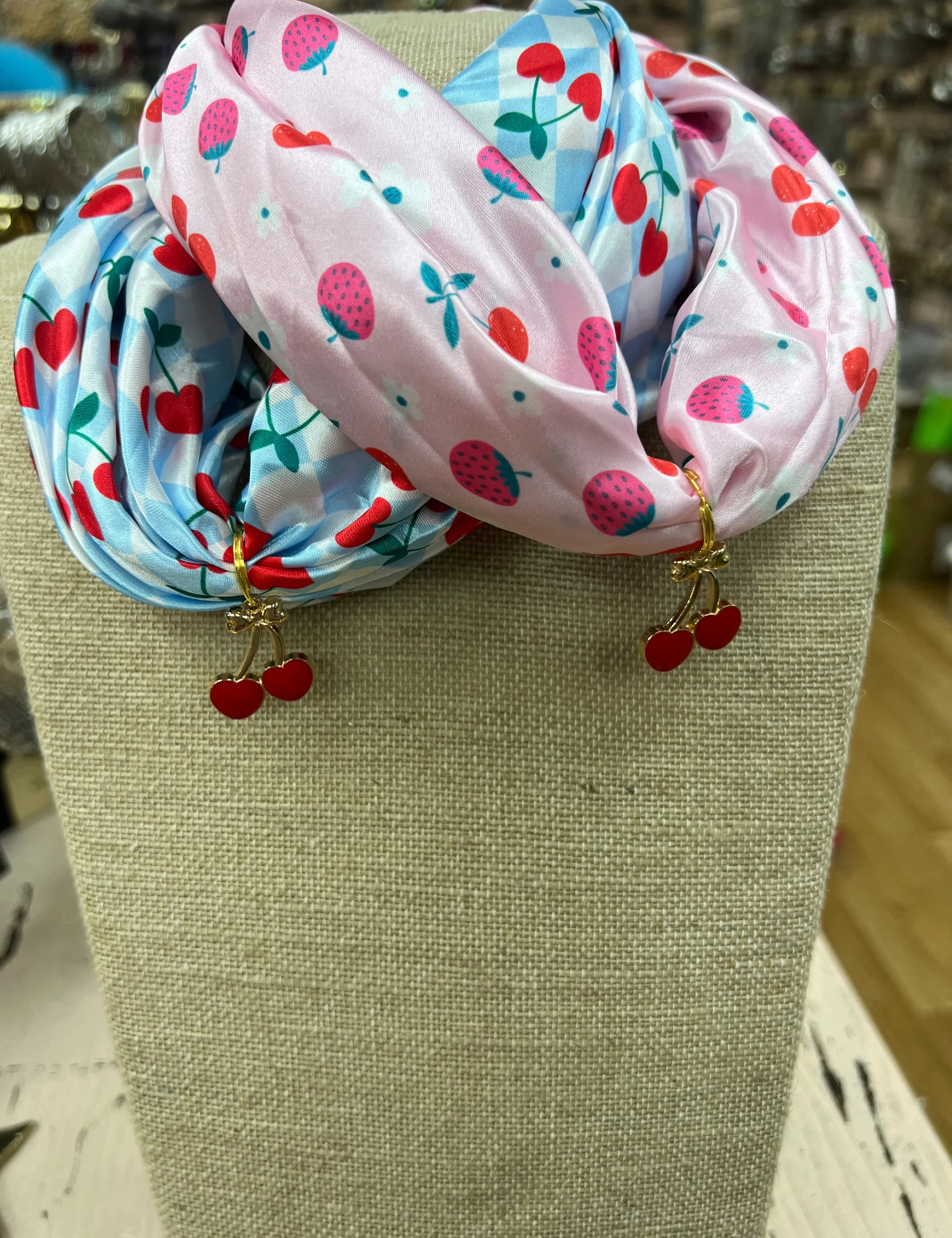 ATG One of a Kind Cherry Charm Scarf Necklaces on Simply Obsessed