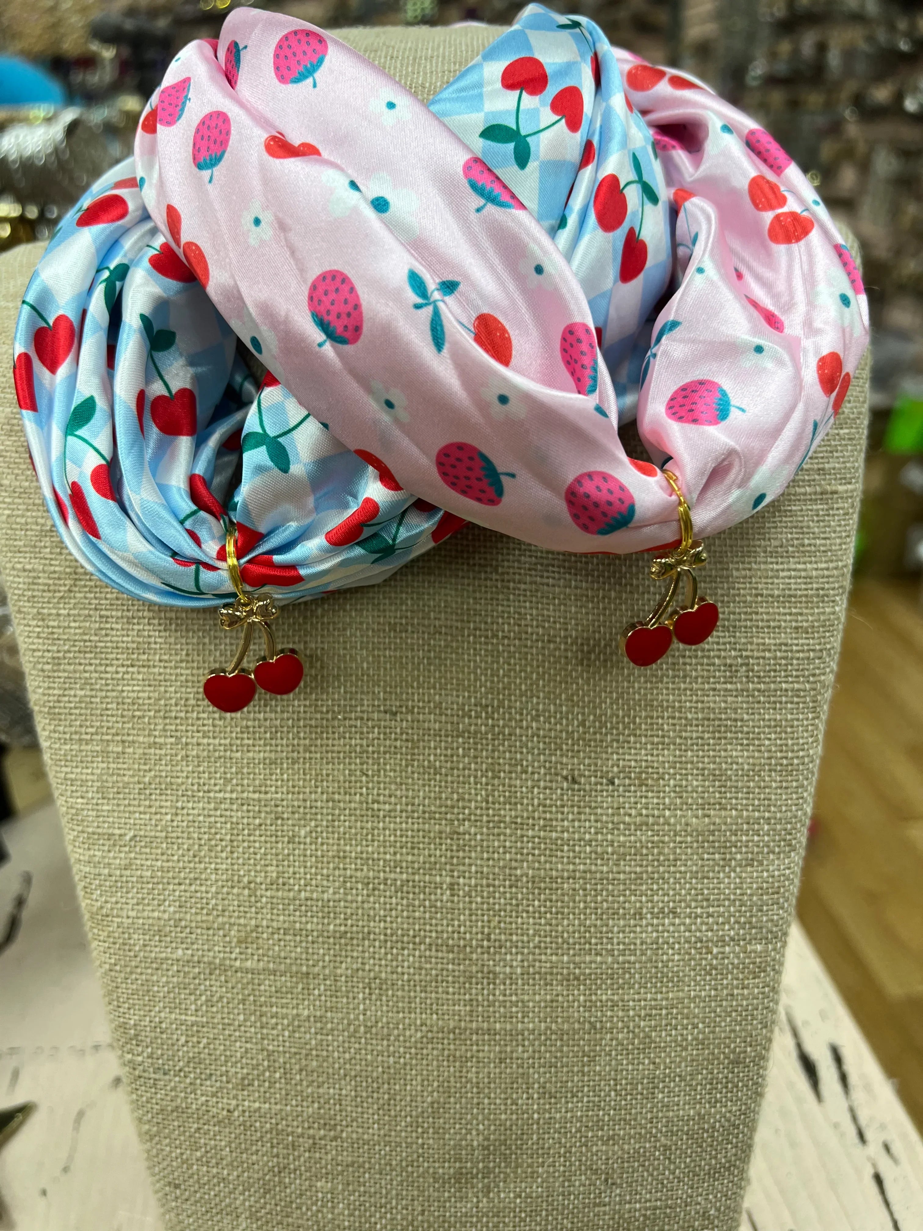 ATG One of a Kind Cherry Charm Scarf Necklaces on Simply Obsessed