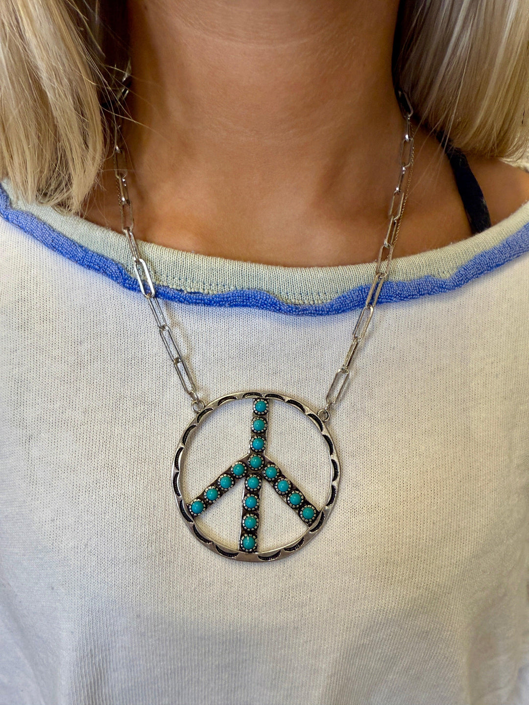 ATG Paperclip Chain Turquoise Peace Necklace on Simply Obsessed