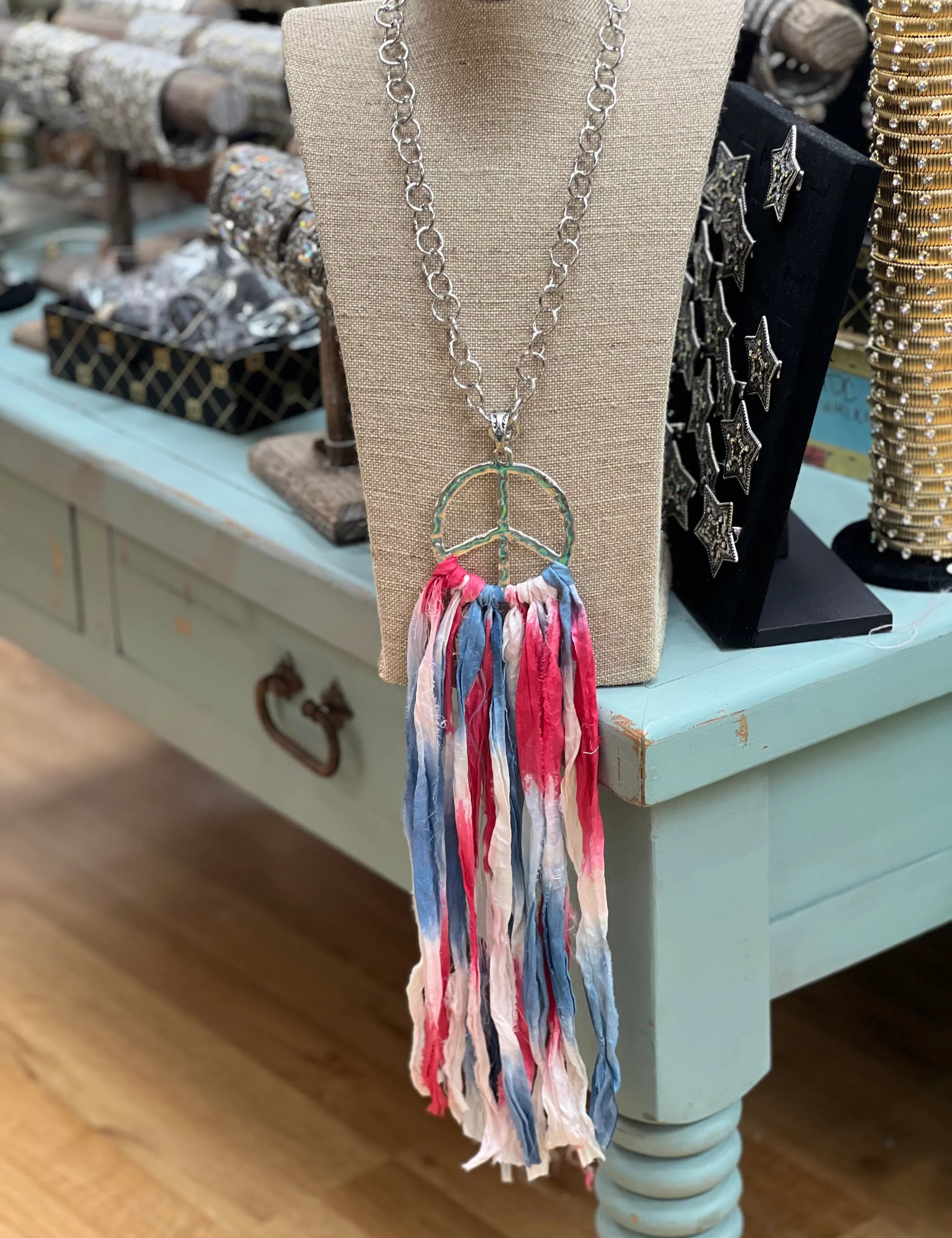 ATG Patriotic Tassel Peace Sign Necklace on Simply Obsessed