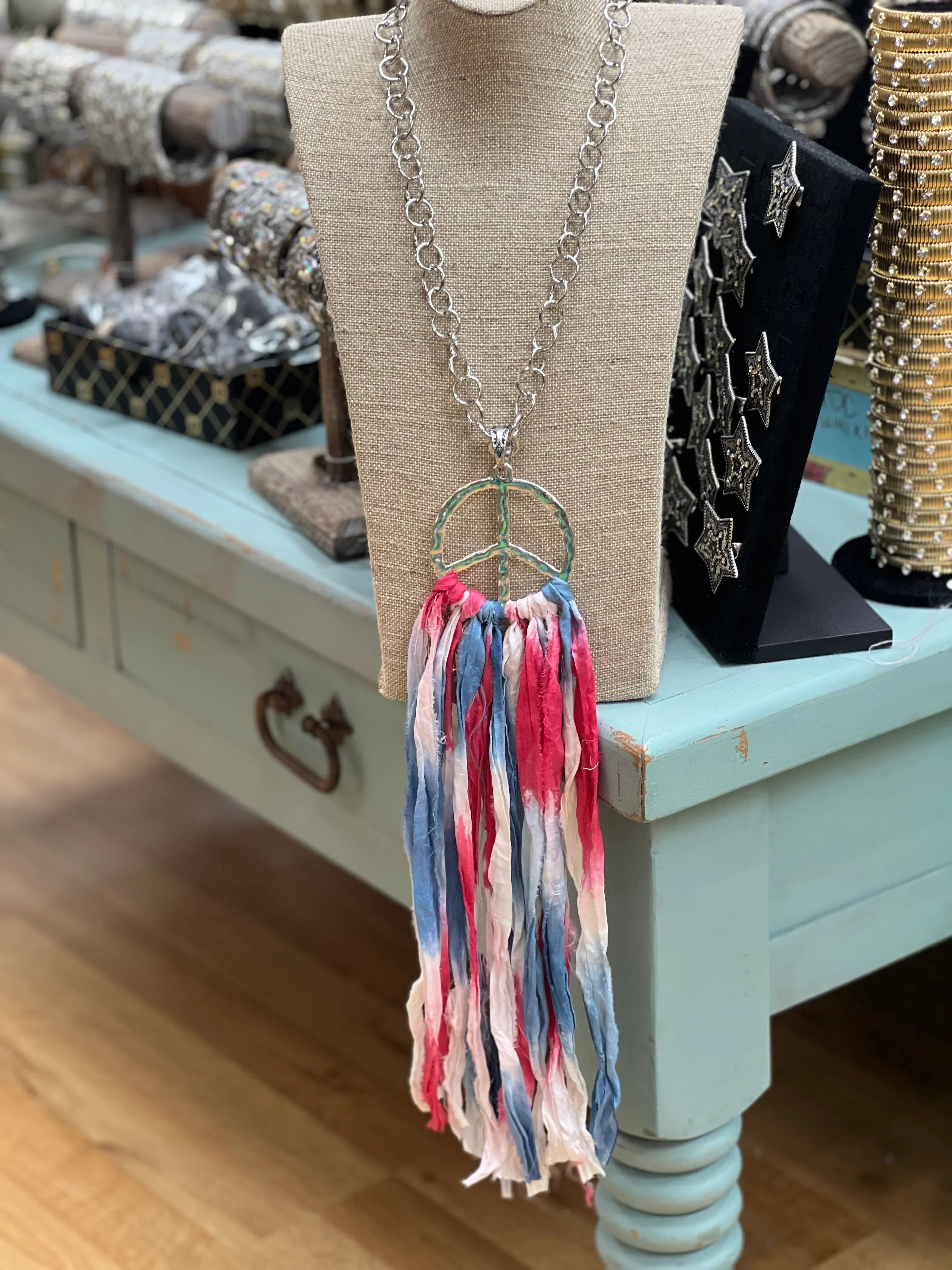ATG Patriotic Tassel Peace Sign Necklace on Simply Obsessed