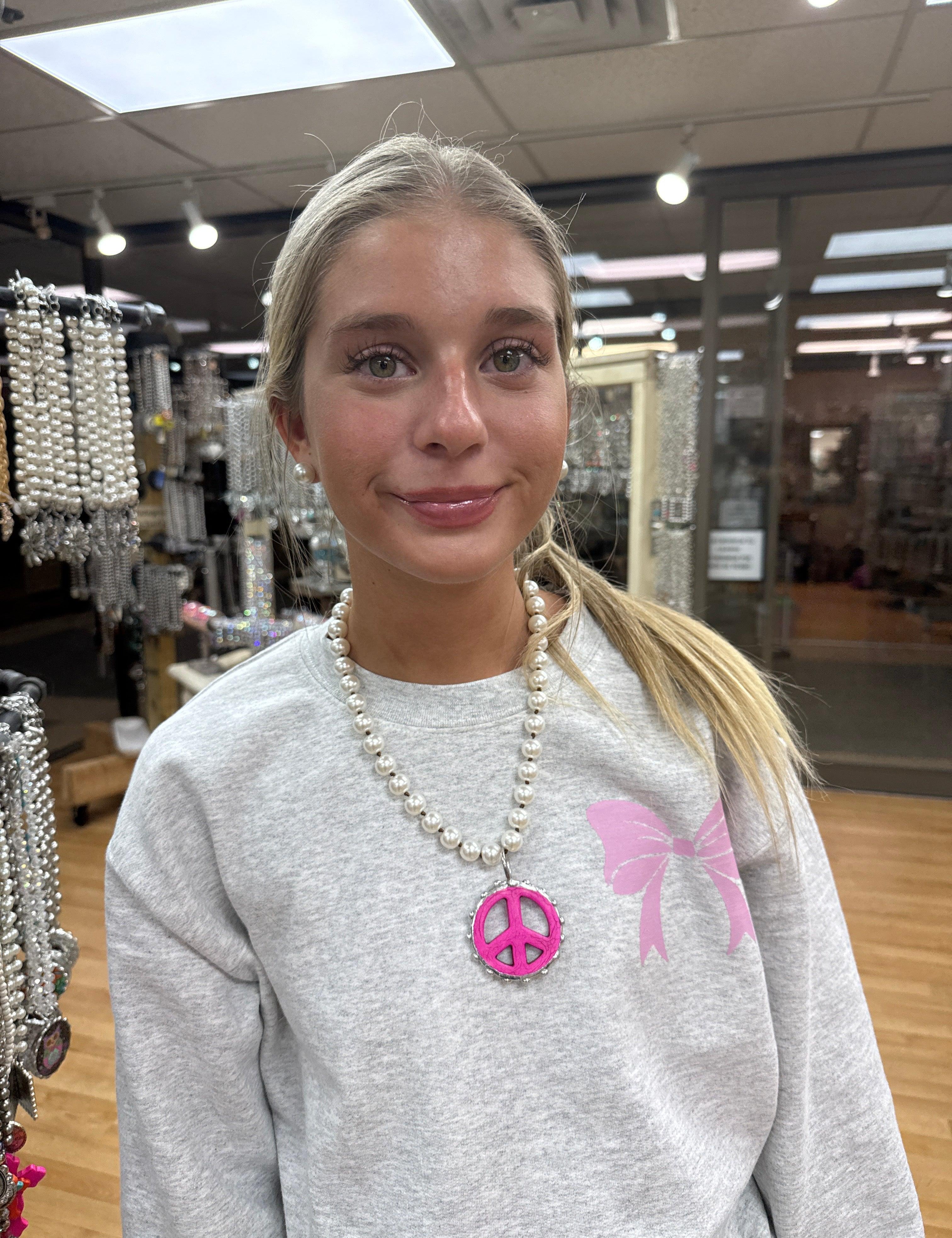 ATG Pearl Peace Sign Necklace on Simply Obsessed