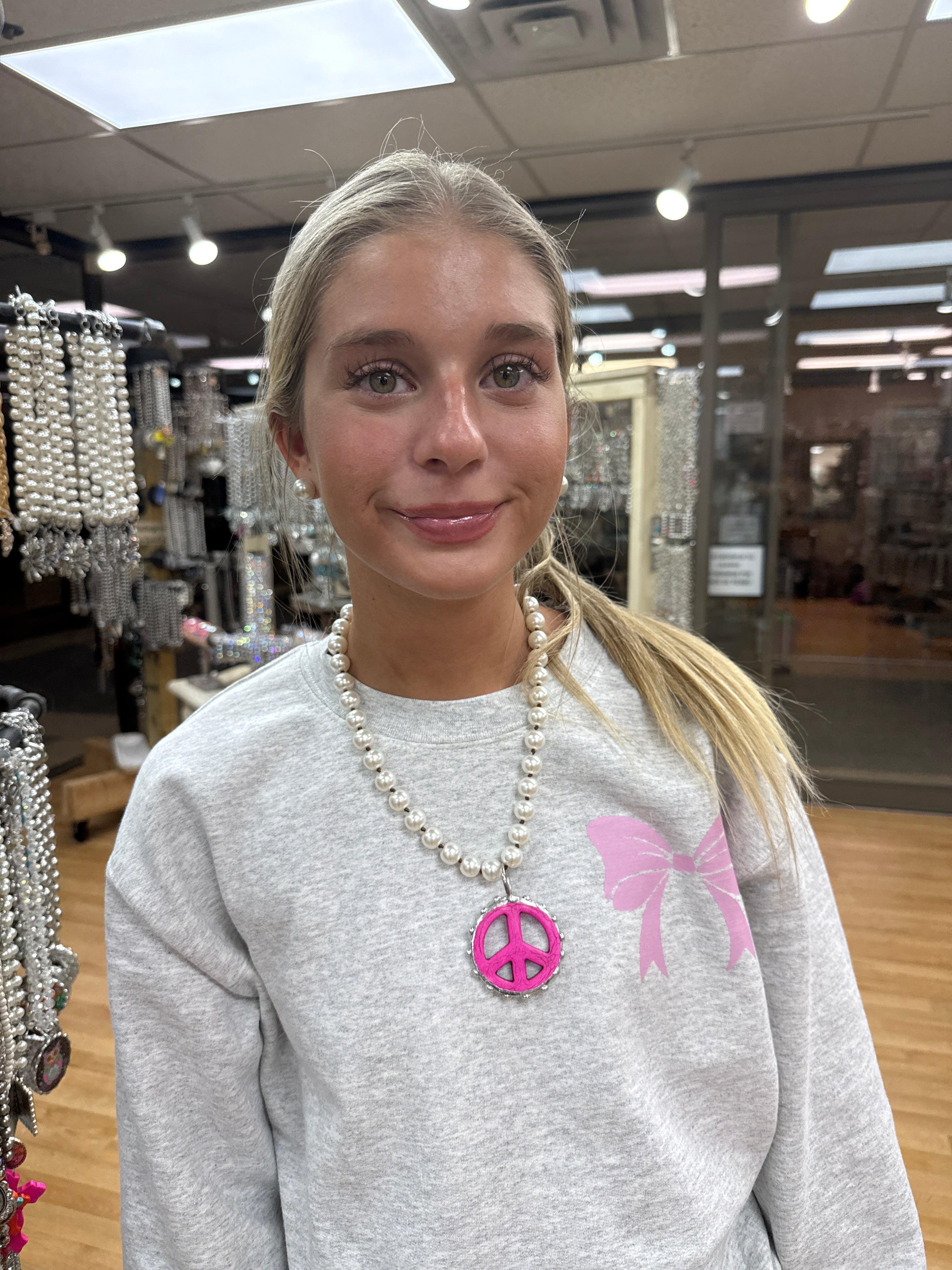 ATG Pearl Peace Sign Necklace on Simply Obsessed