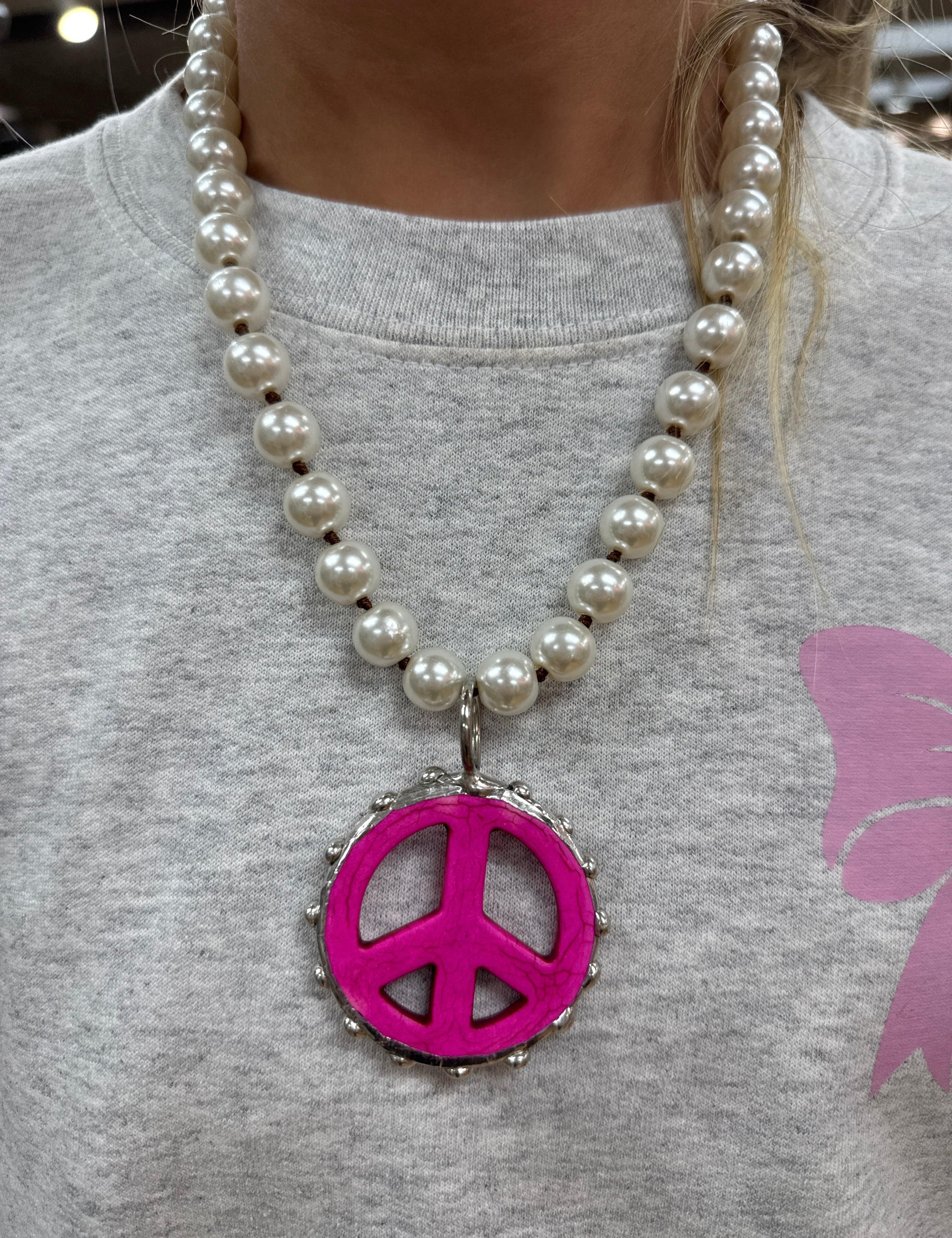 ATG Pearl Peace Sign Necklace on Simply Obsessed