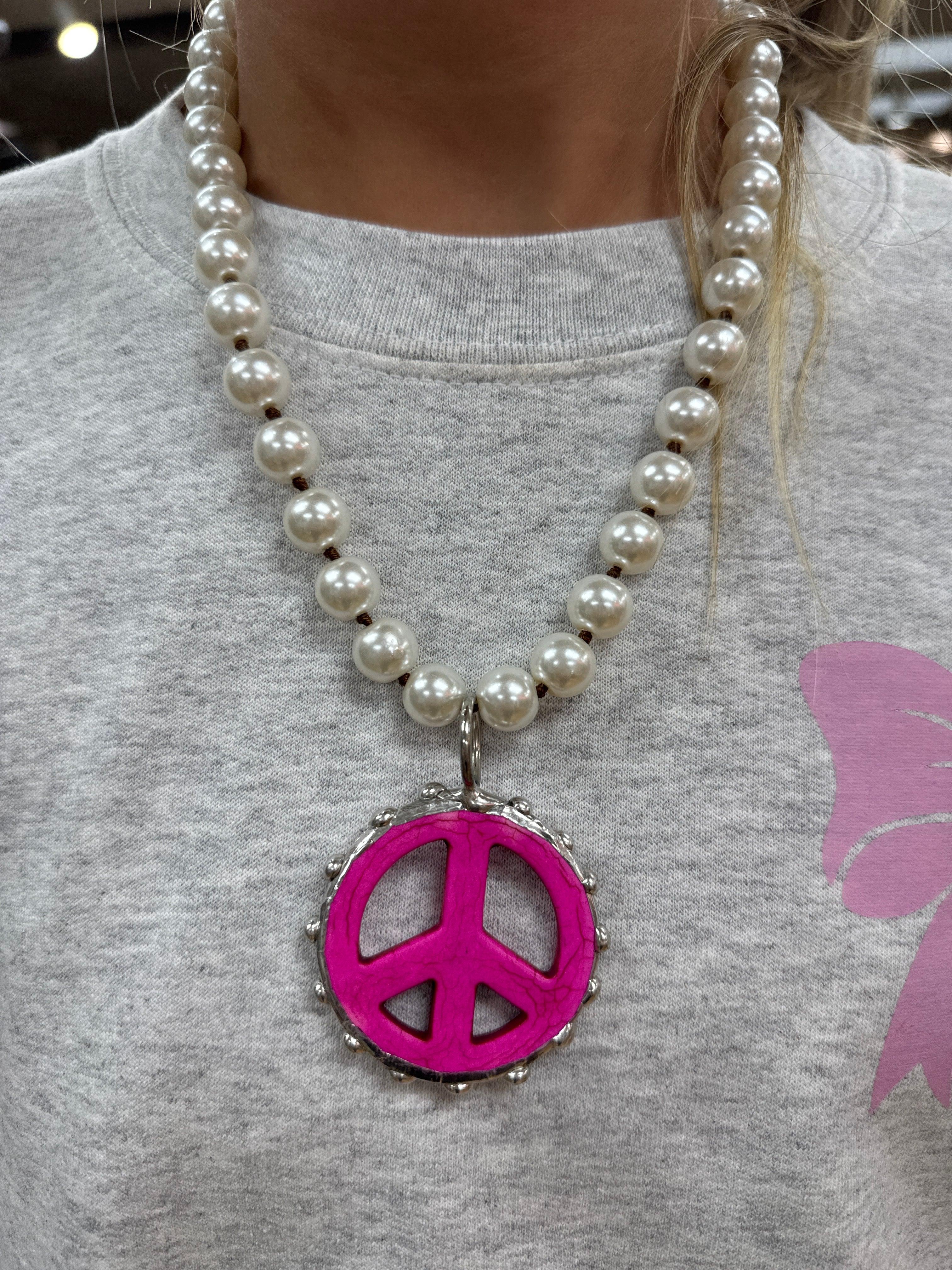 ATG Pearl Peace Sign Necklace on Simply Obsessed