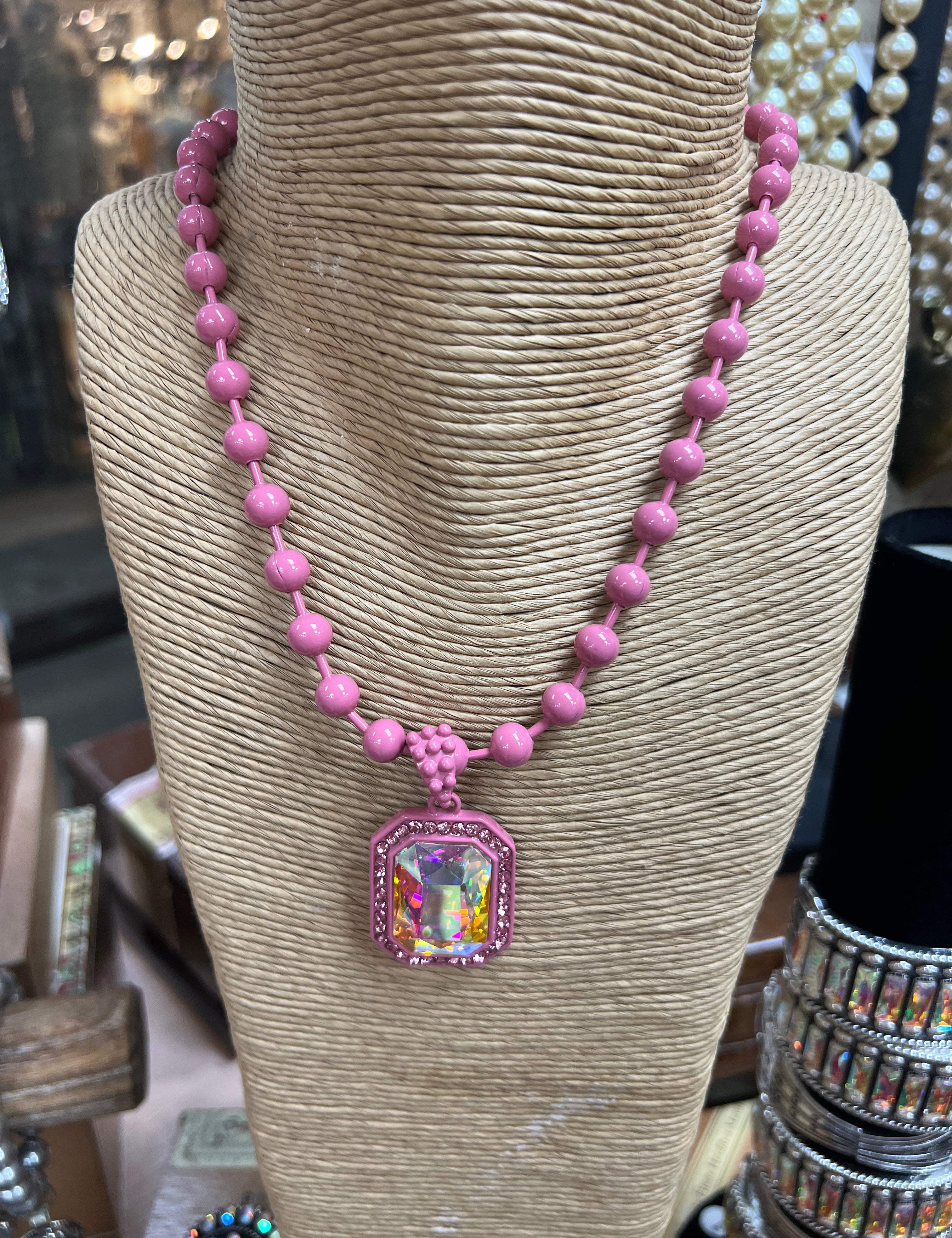 ATG Pink Bead AB Stone Necklace on Simply Obsessed