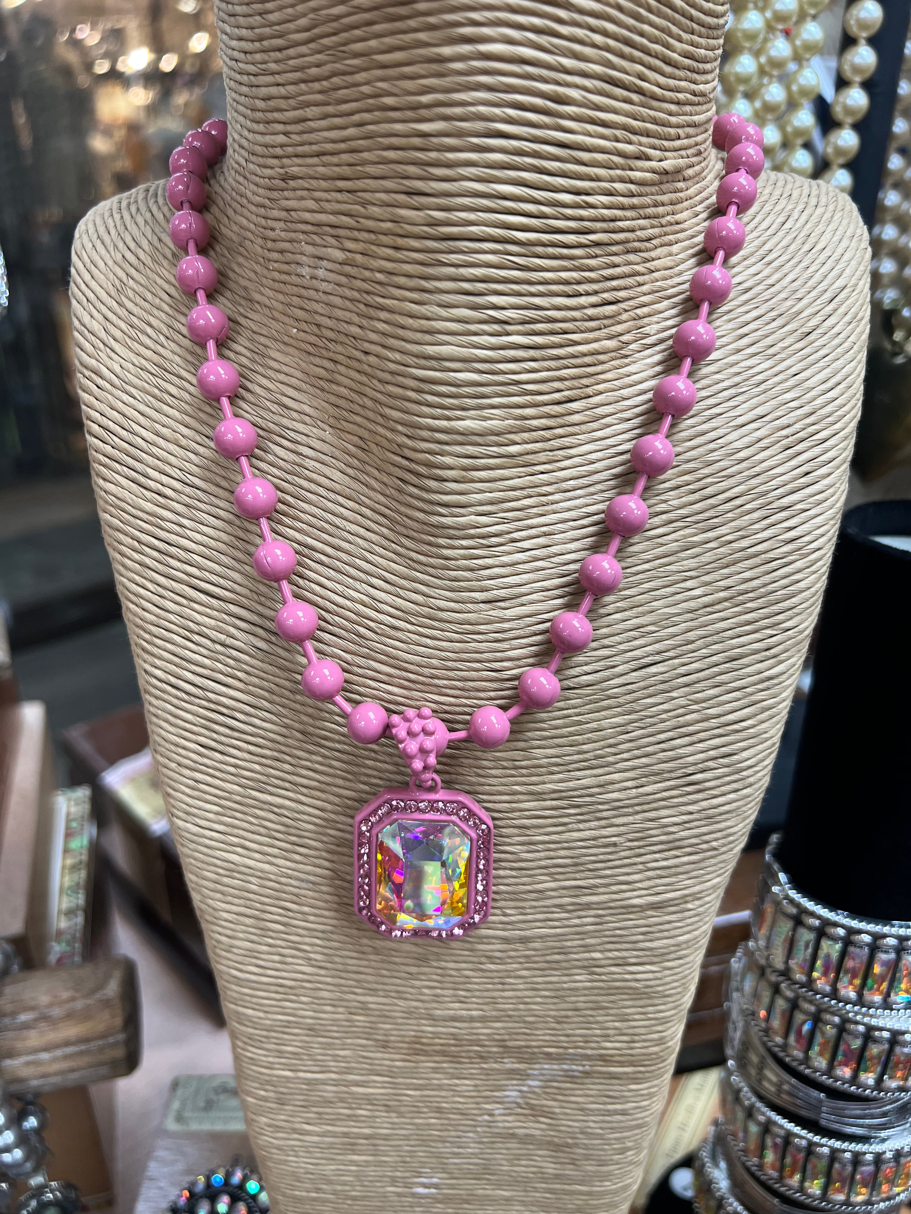 ATG Pink Bead AB Stone Necklace on Simply Obsessed