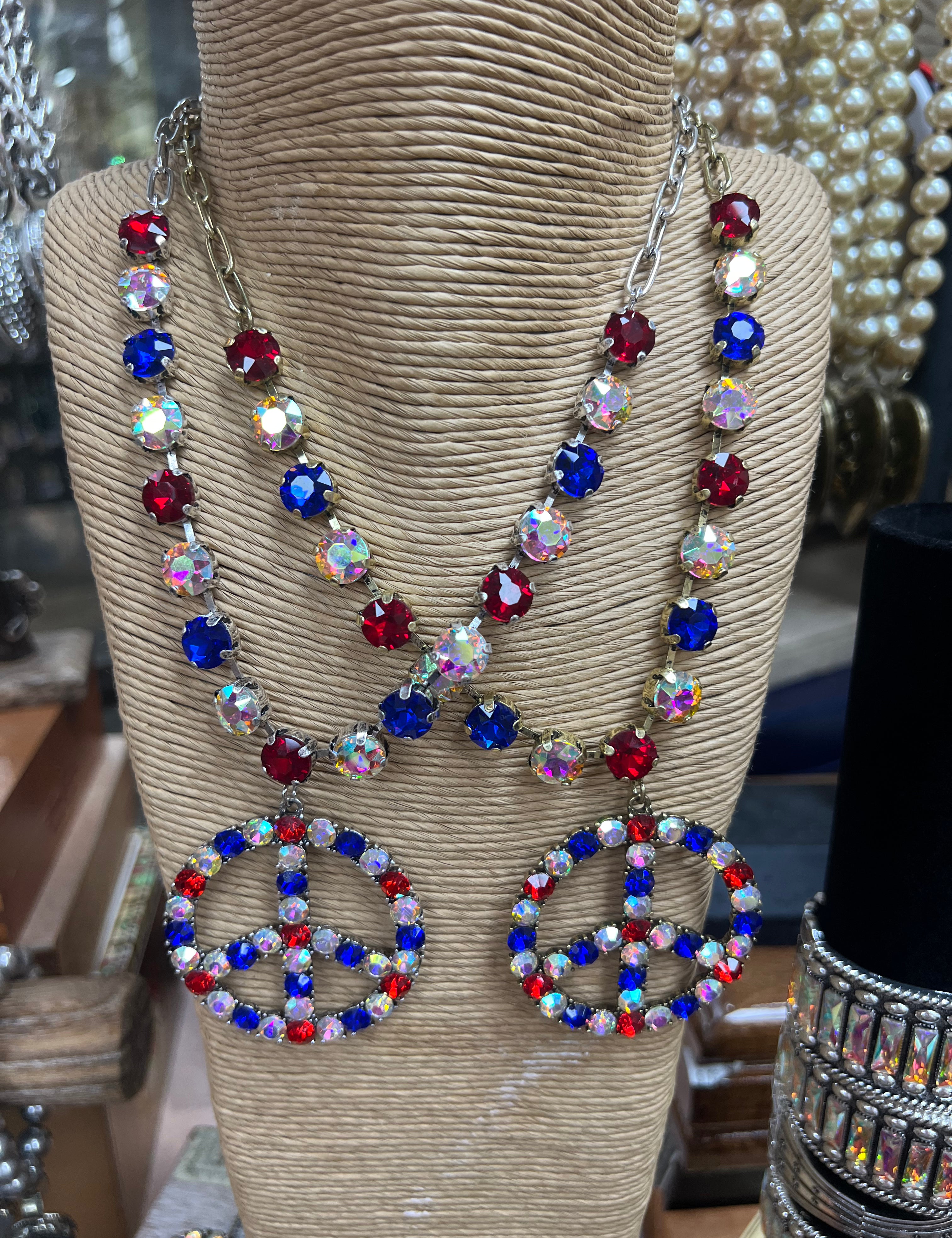 Blue Gem Peace Sign Necklace on Simply Obsessed