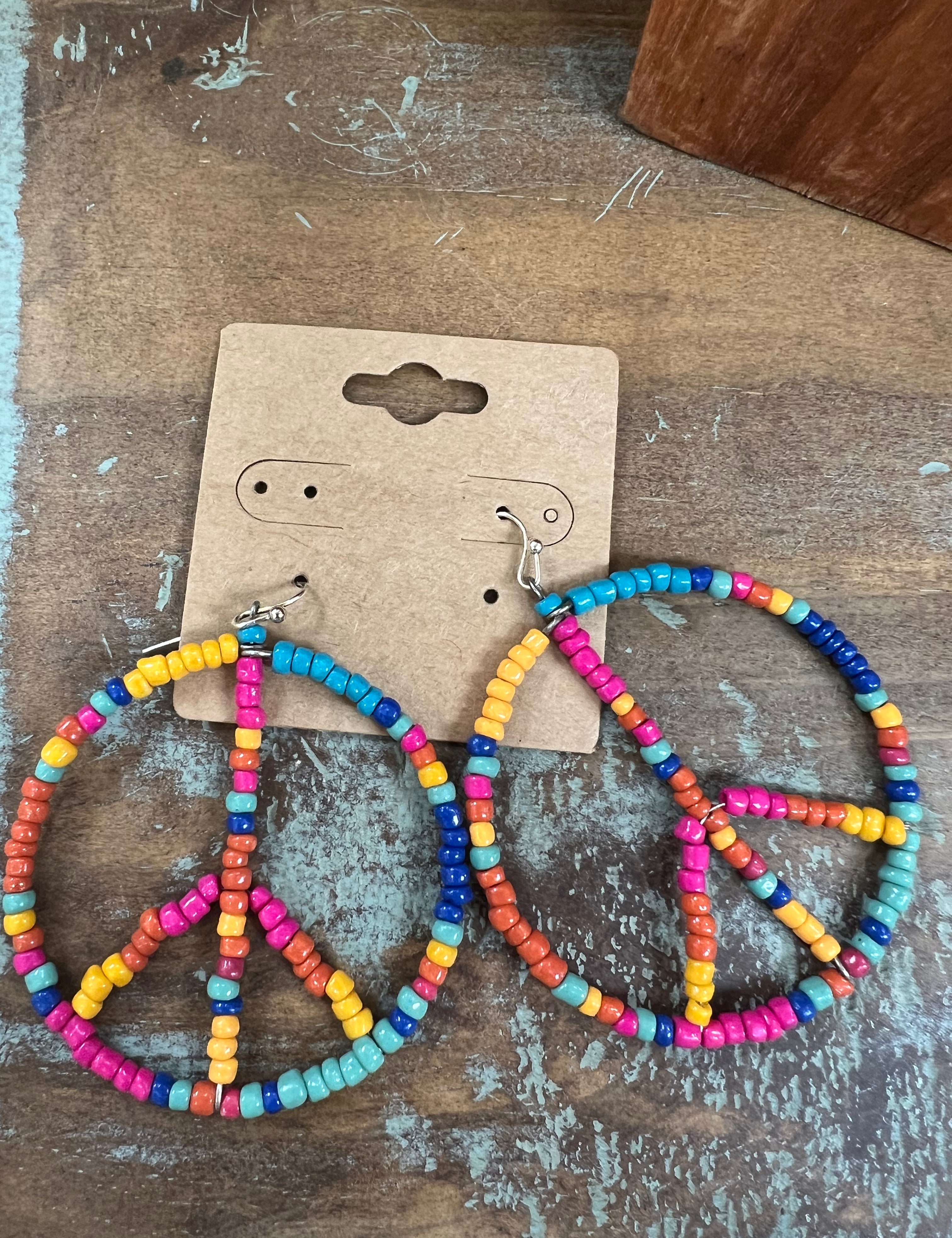 ATG Seed Bead Peace Sign Earrings on Simply Obsessed
