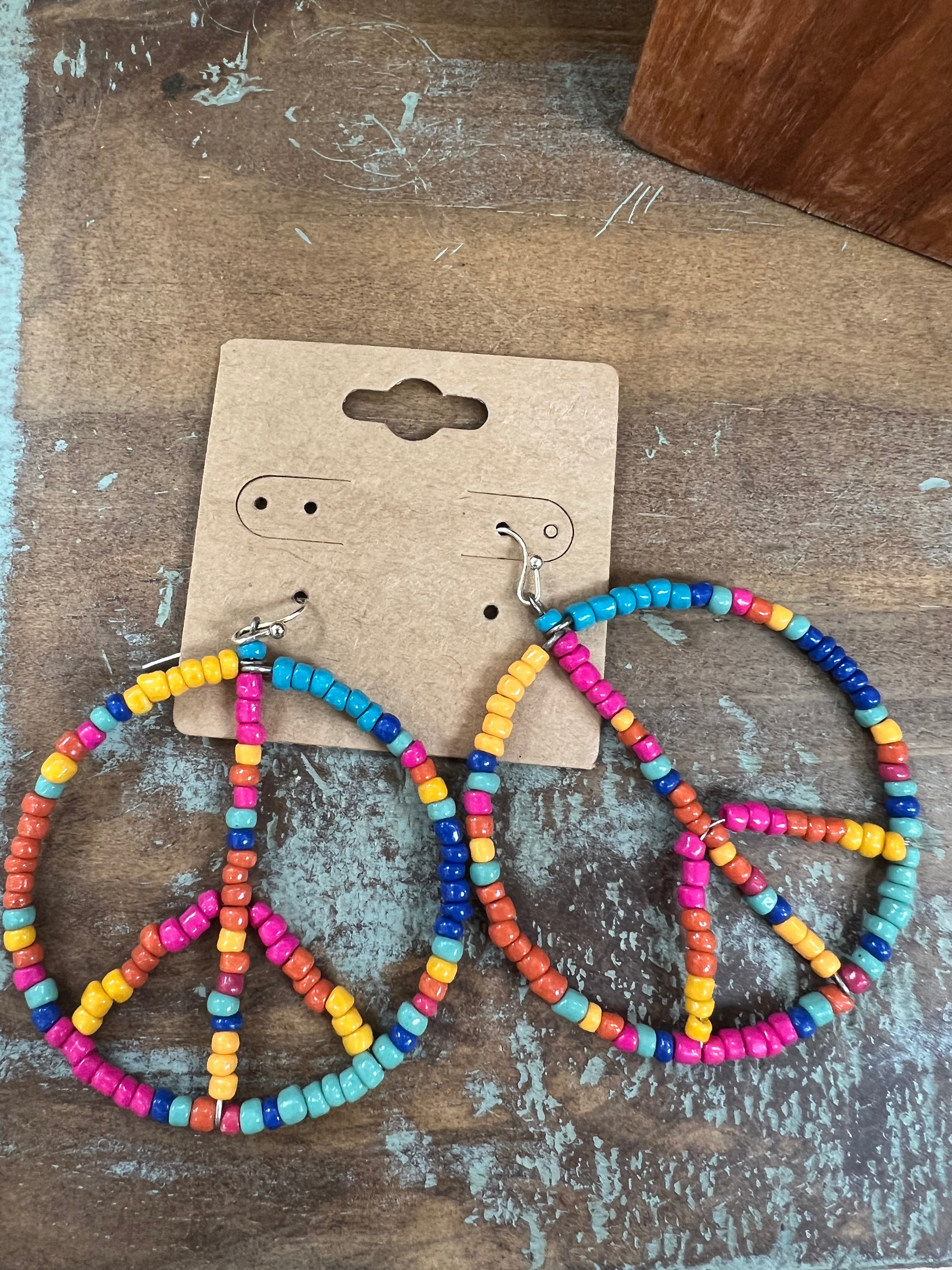 ATG Seed Bead Peace Sign Earrings on Simply Obsessed