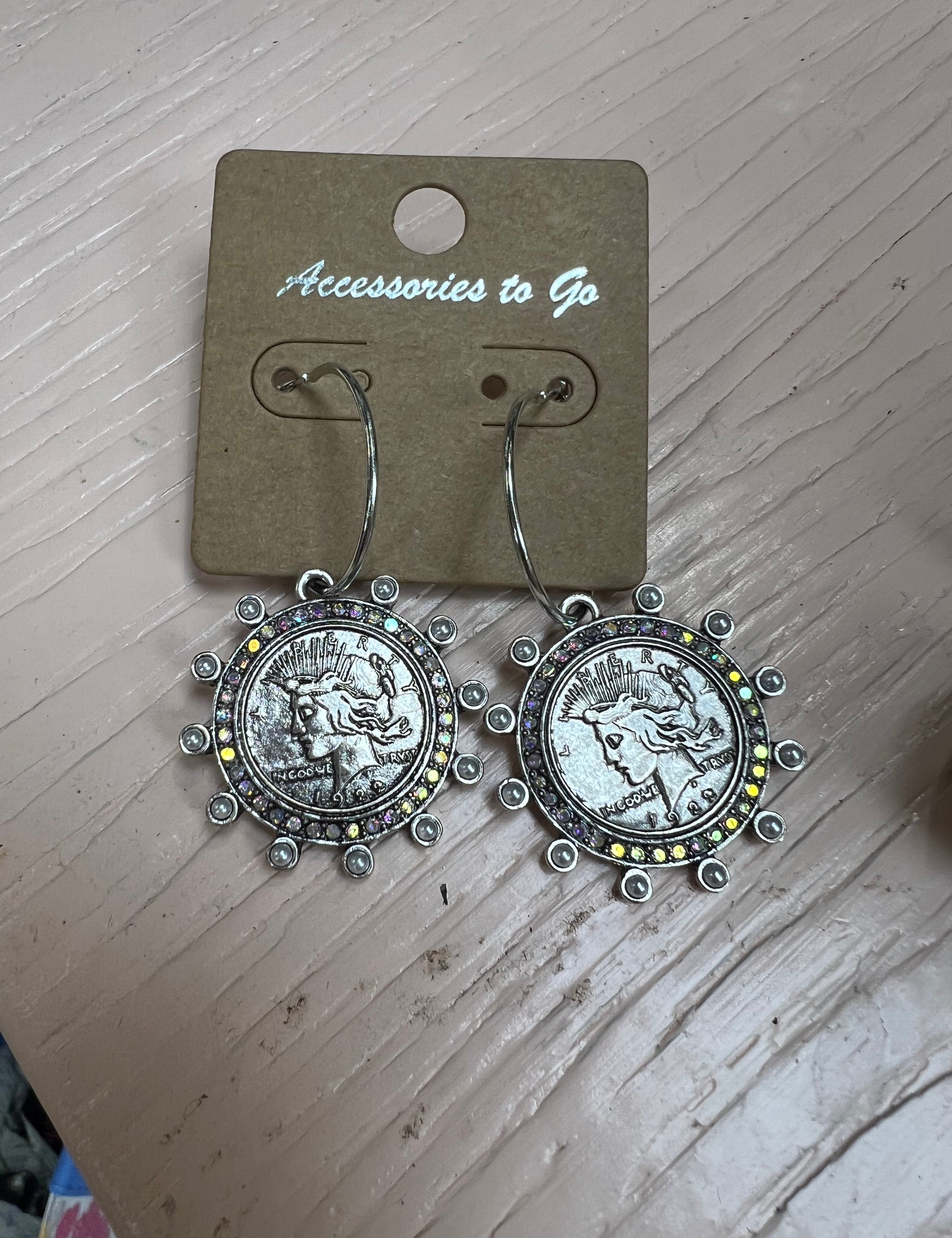ATG Silver AB Gem Liberty Head Earrings on Simply Obsessed