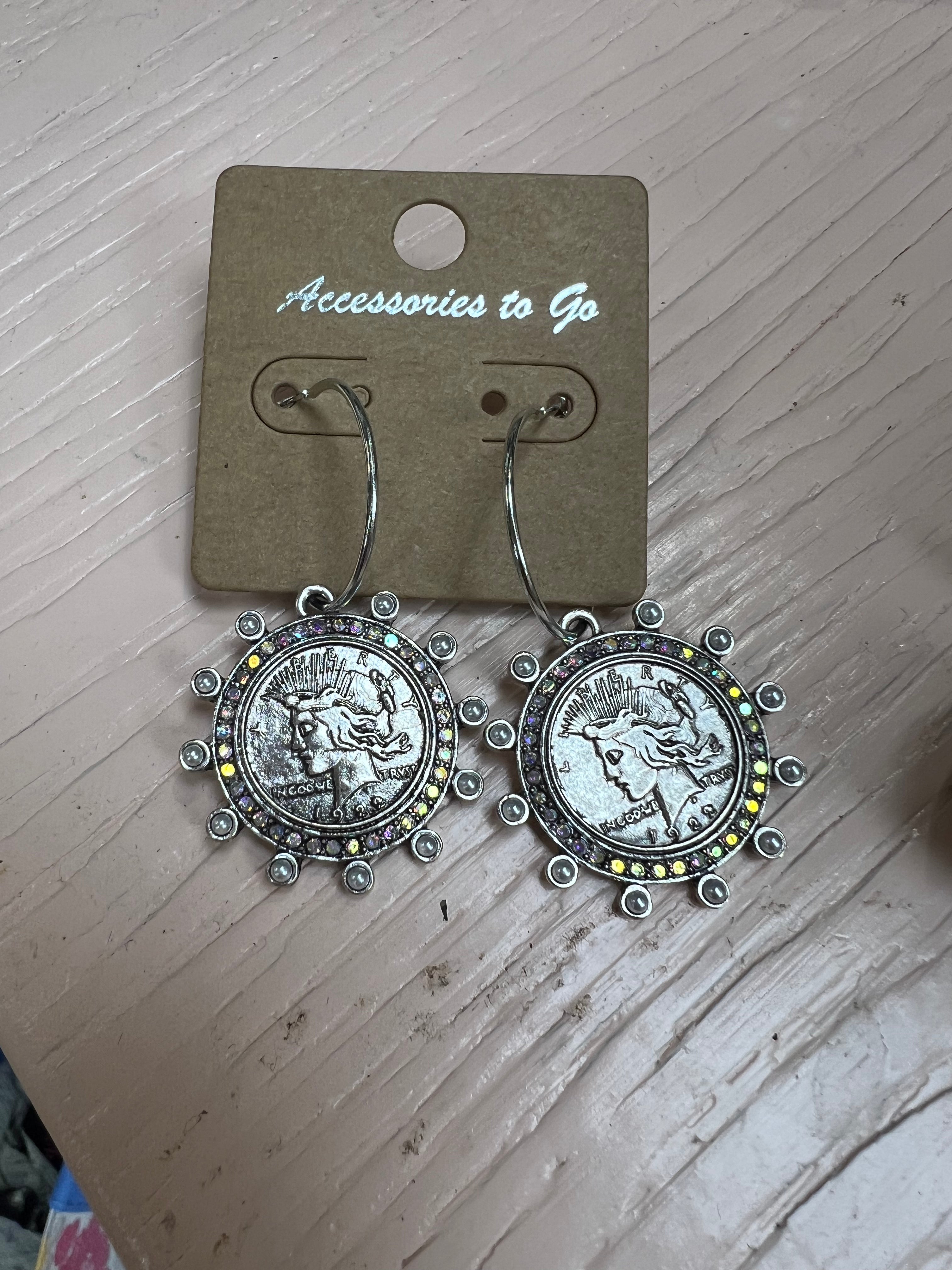 ATG Silver AB Gem Liberty Head Earrings on Simply Obsessed