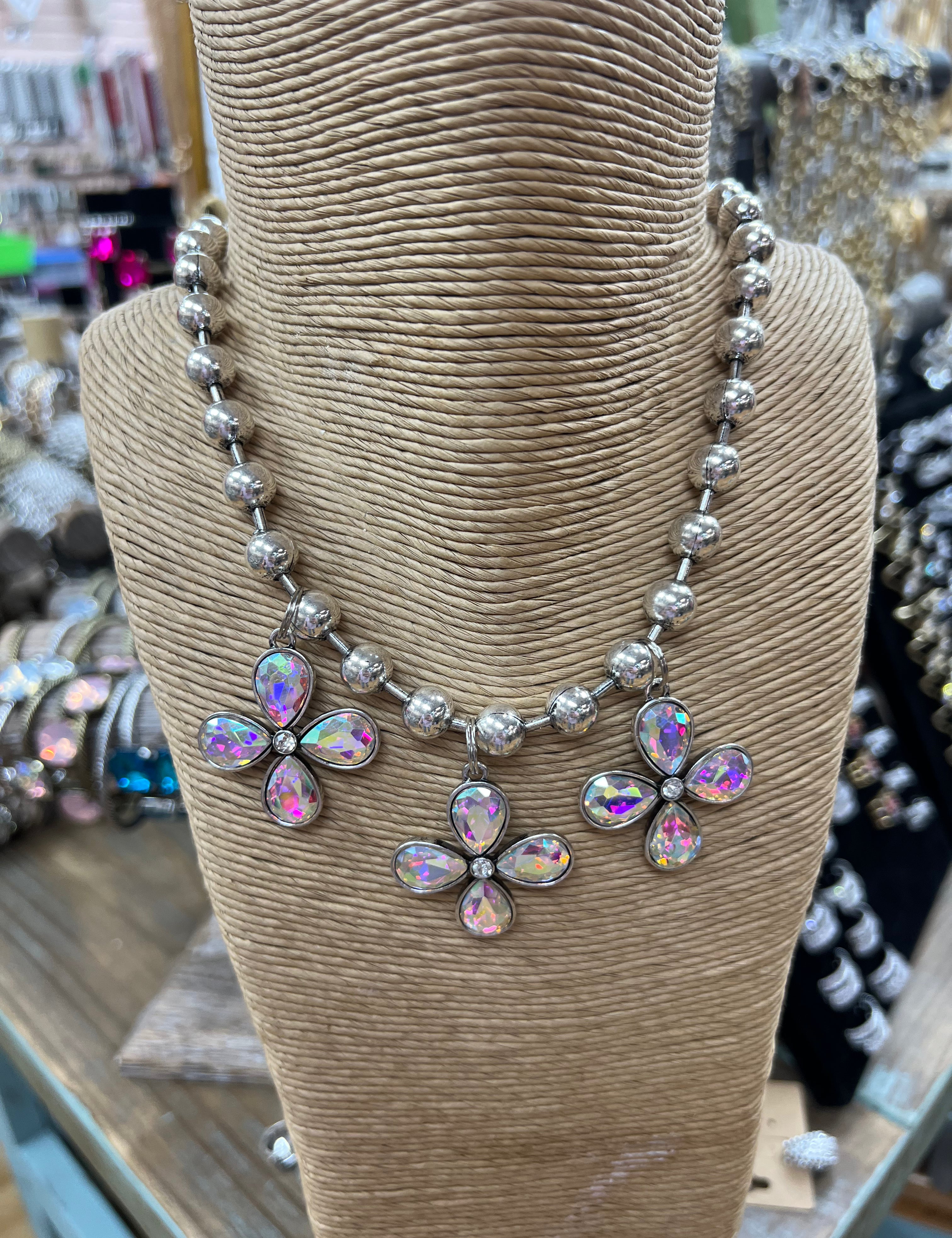 ATG Silver Ball Chain AB Flower Charm Necklace on Simply Obsessed