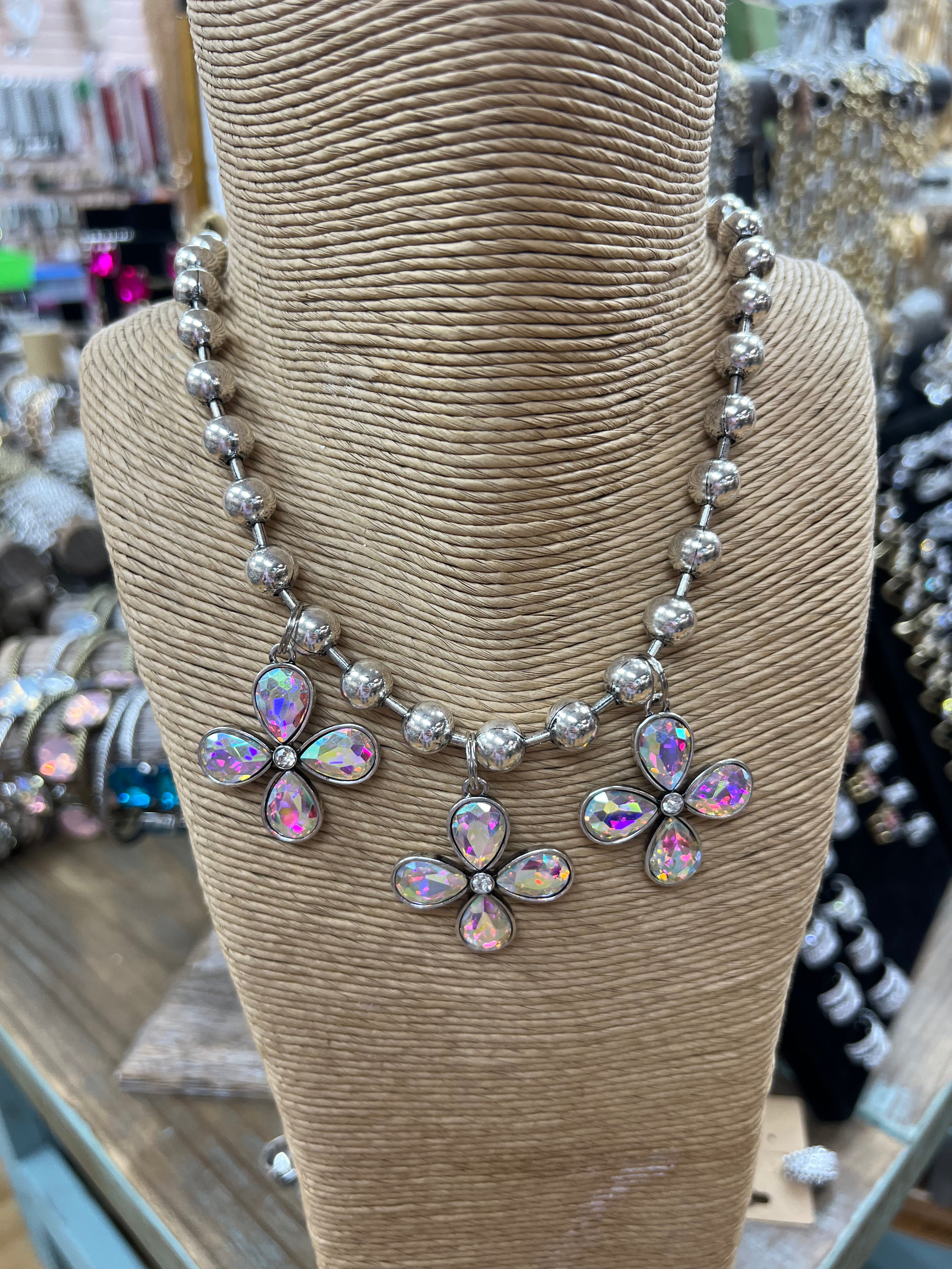 ATG Silver Ball Chain AB Flower Charm Necklace on Simply Obsessed