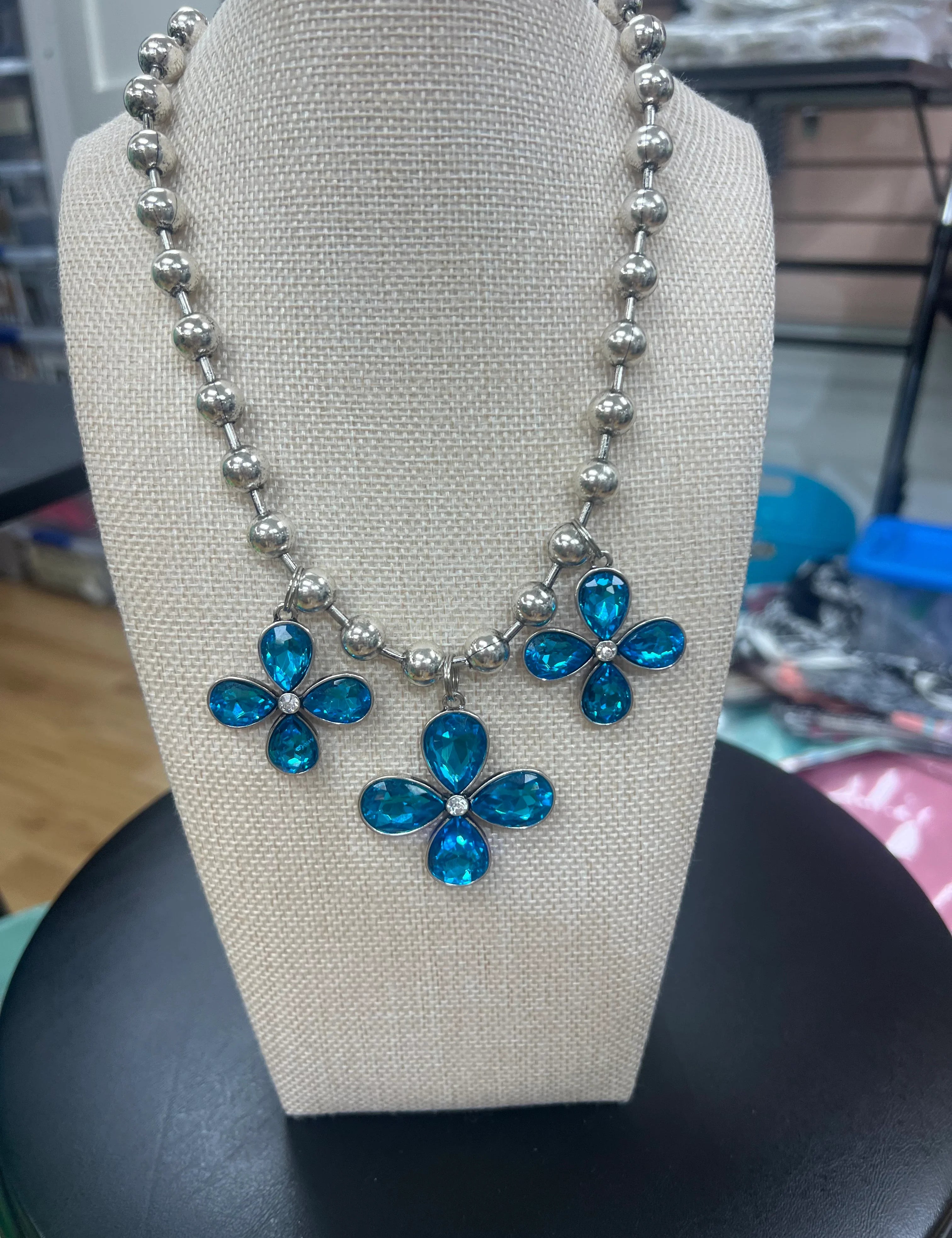 ATG Silver Ball Chain Blue Flower Charm Necklace on Simply Obsessed