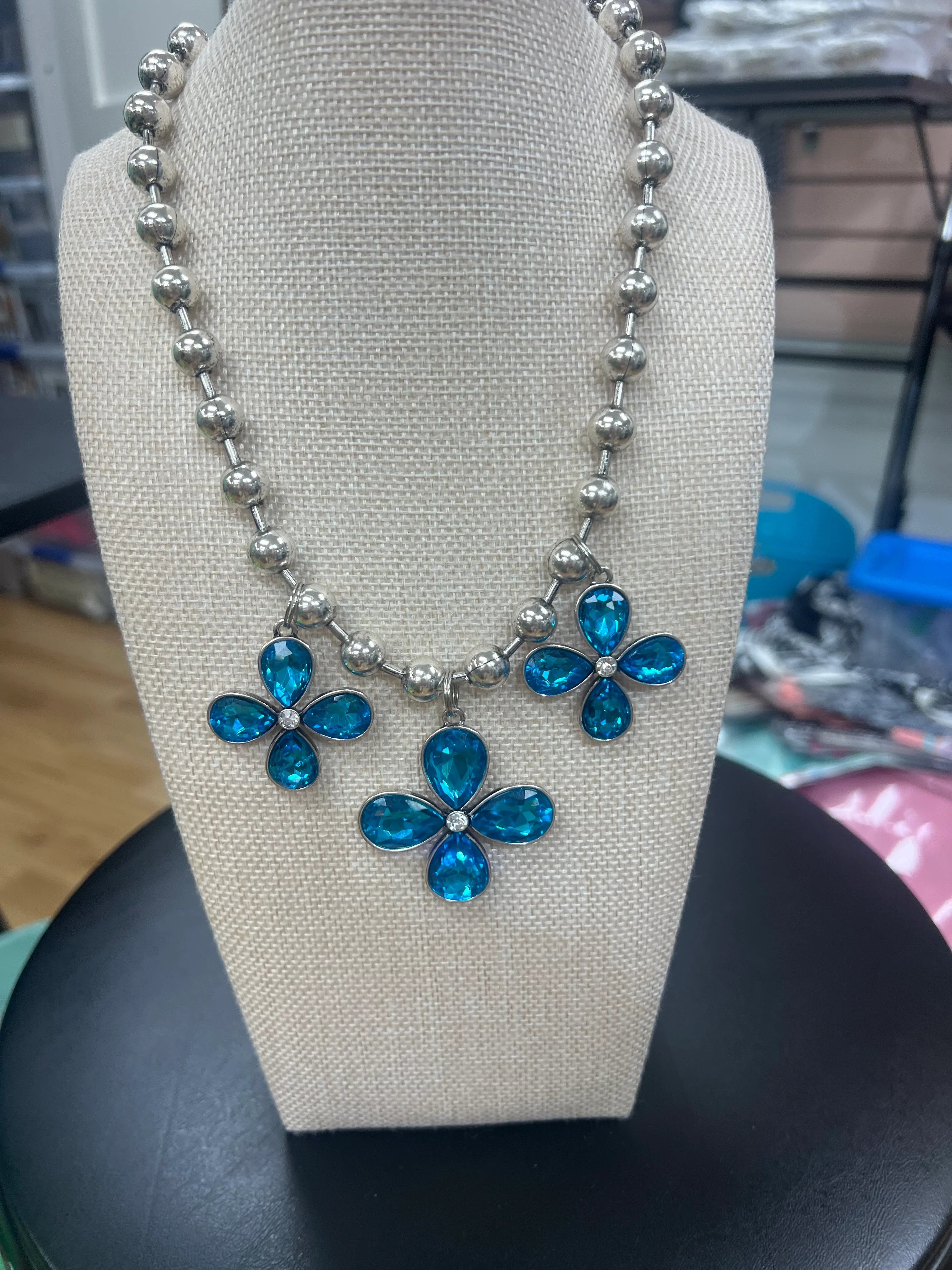 ATG Silver Ball Chain Blue Flower Charm Necklace on Simply Obsessed