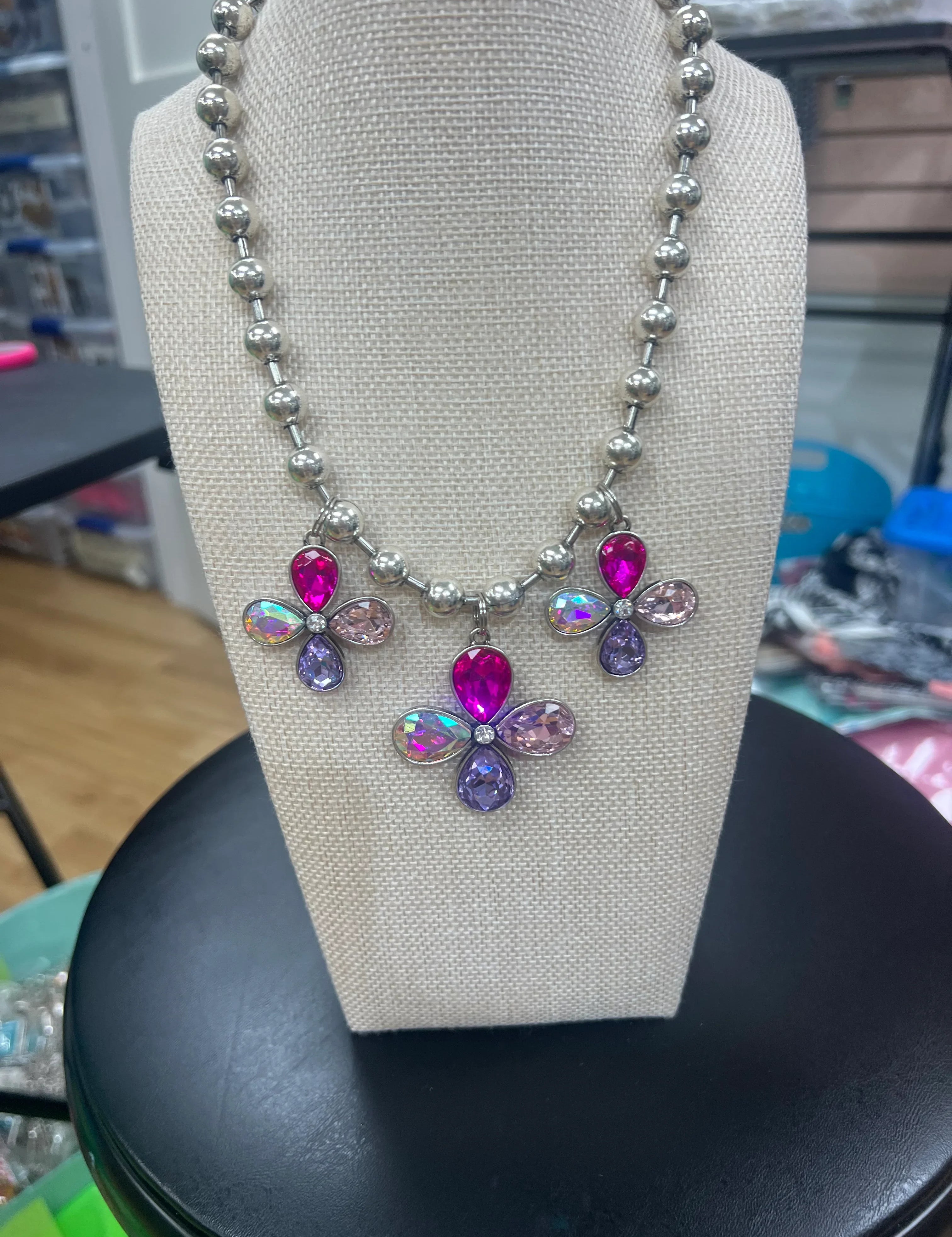 Pink Flower Charm Necklace on Simply Obsessed