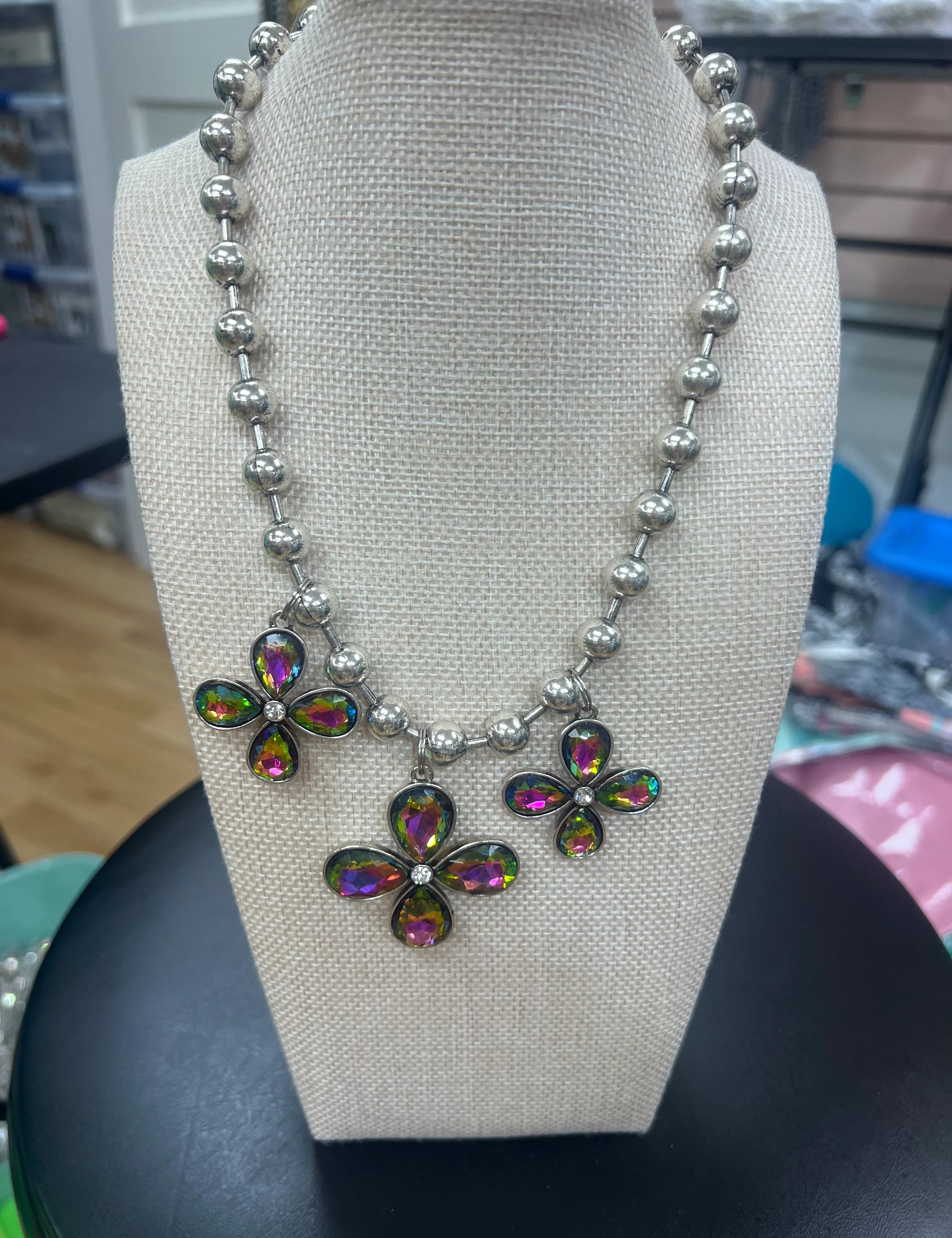 ATG Silver Ball Chain Volcano Flower Charm Necklace on Simply Obsessed