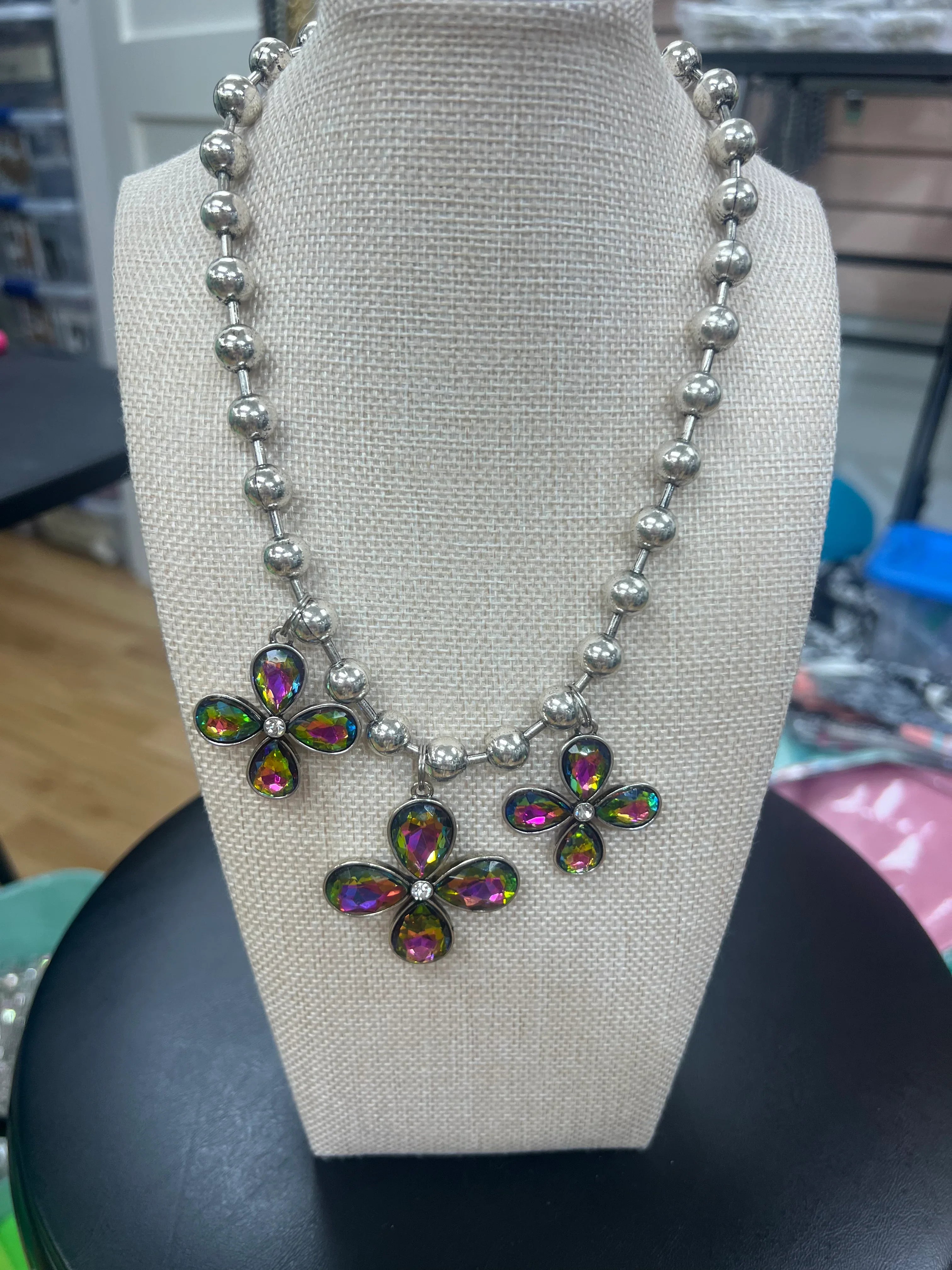 ATG Silver Ball Chain Volcano Flower Charm Necklace on Simply Obsessed