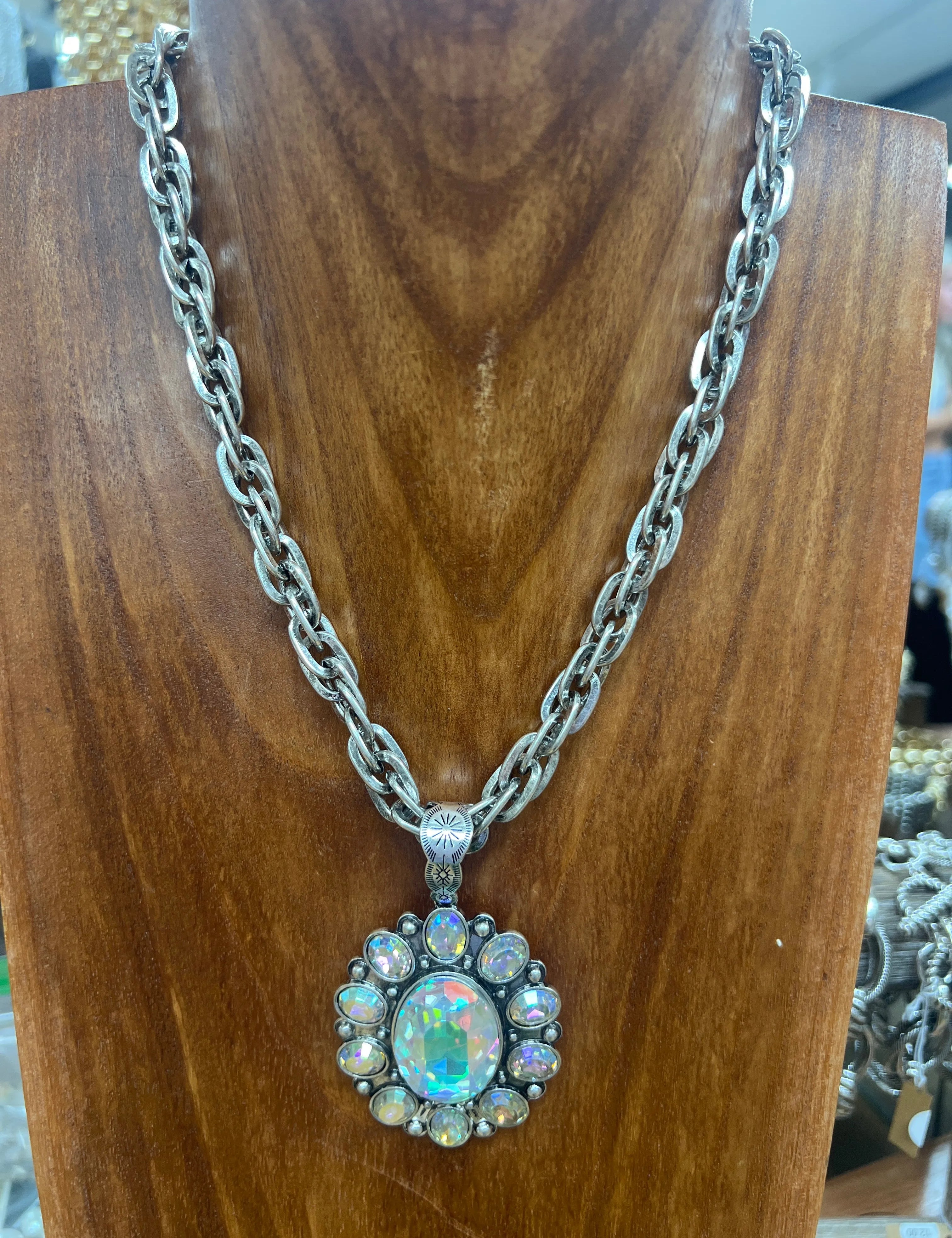 ATG Silver Braided Chain Bling Flower Necklace on Simply Obsessed