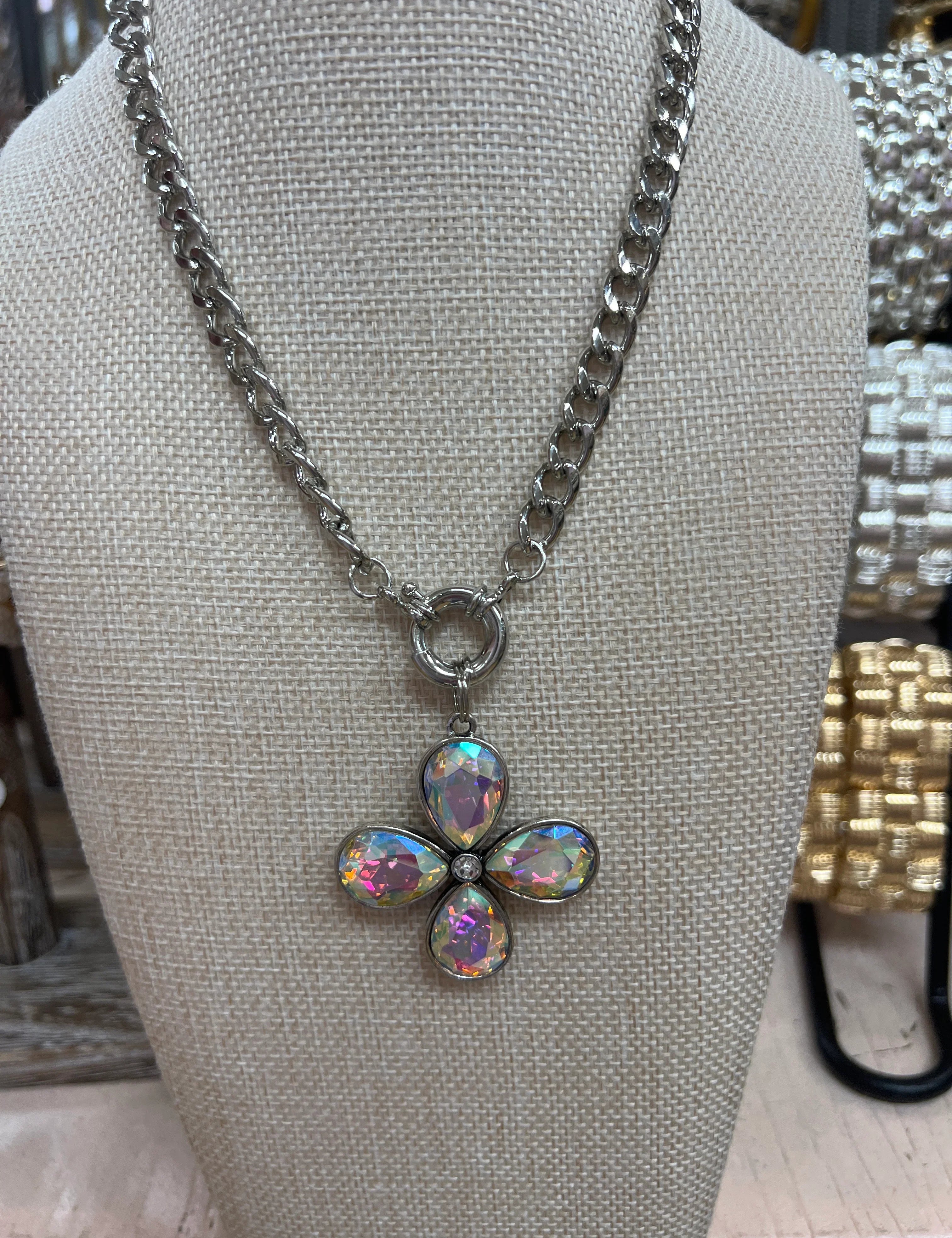 ATG Silver Chain AB Flower Charm Necklace on Simply Obsessed