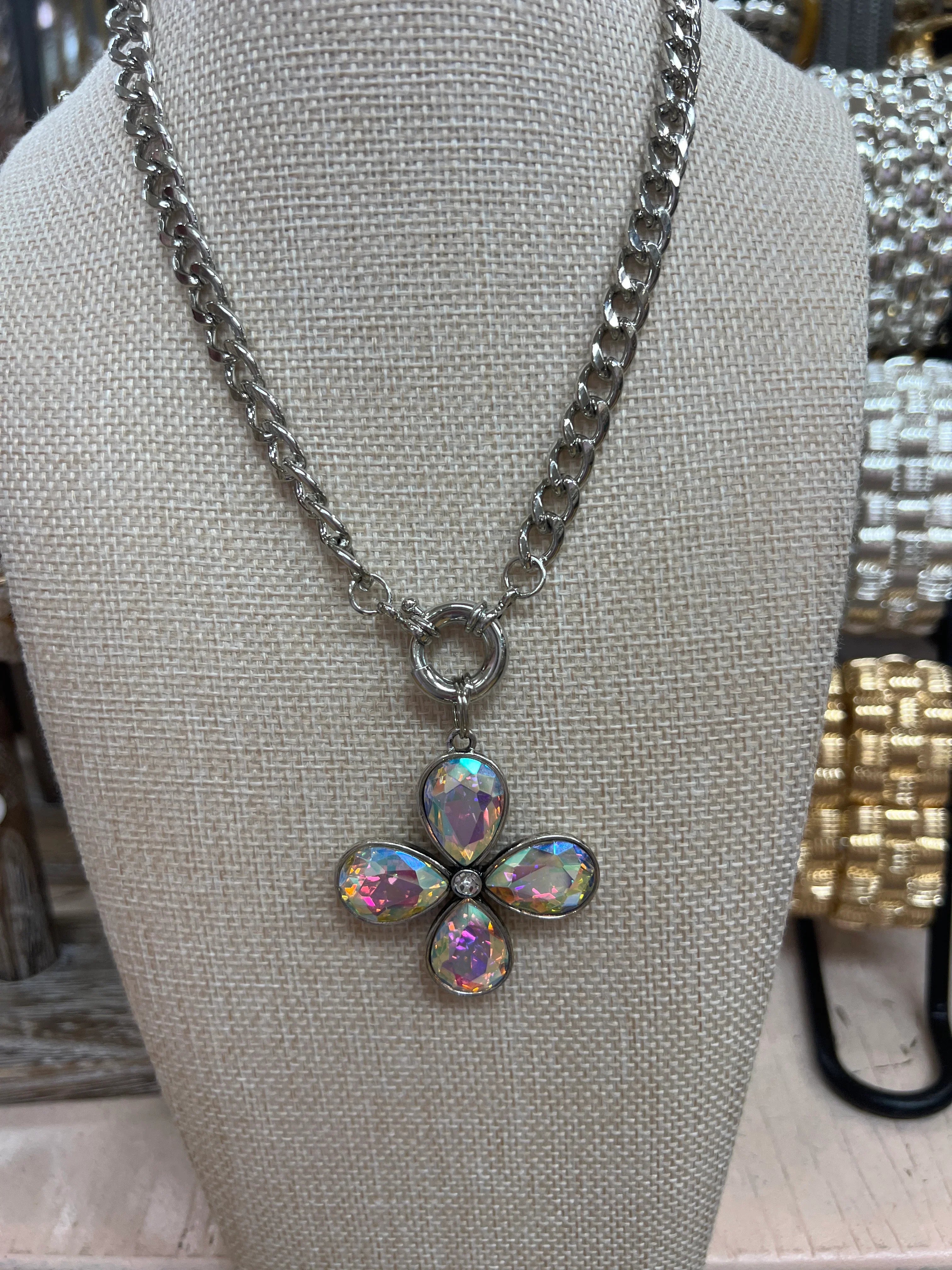 ATG Silver Chain AB Flower Charm Necklace on Simply Obsessed