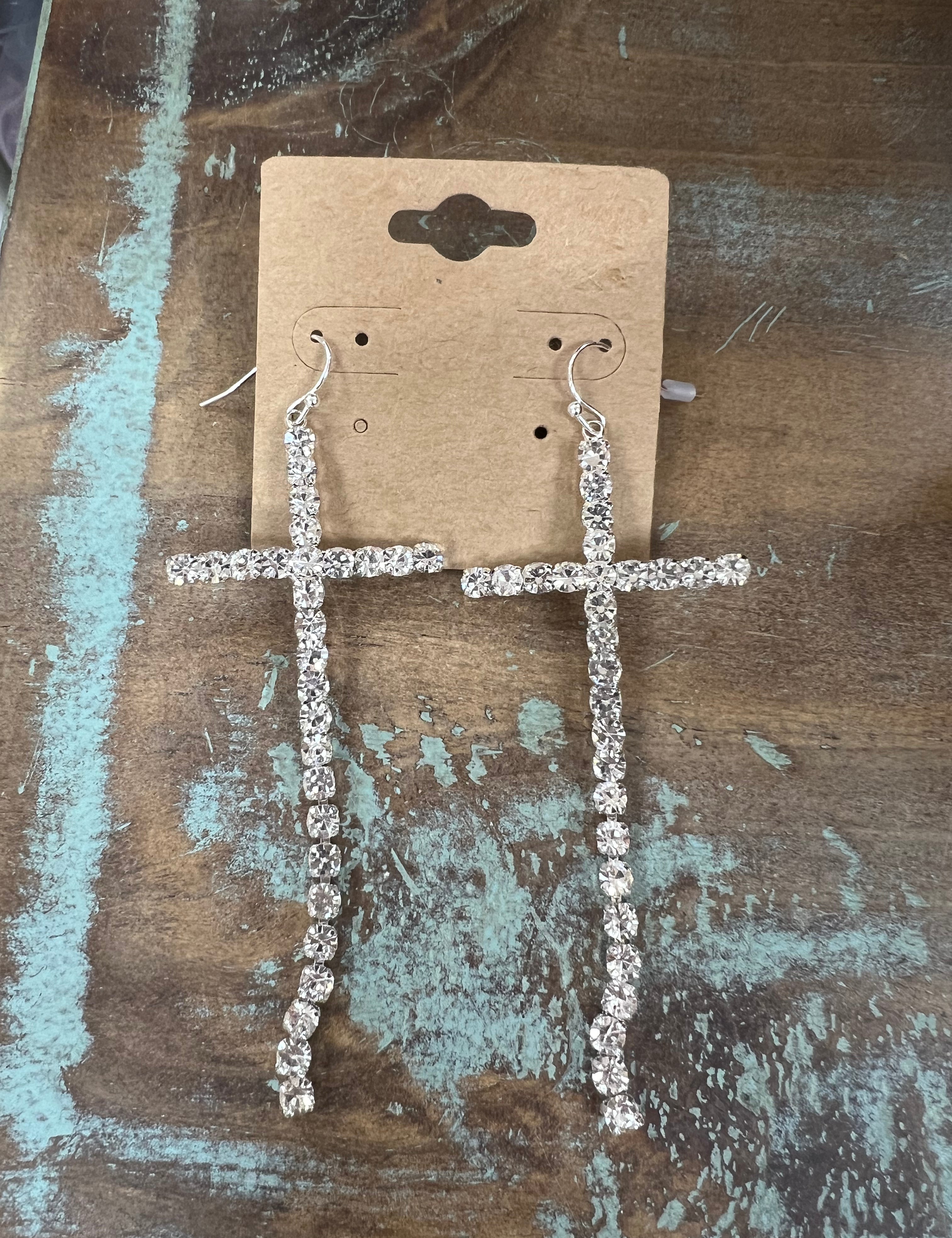 ATG Silver Crystal Cross Dangle Earrings on Simply Obsessed