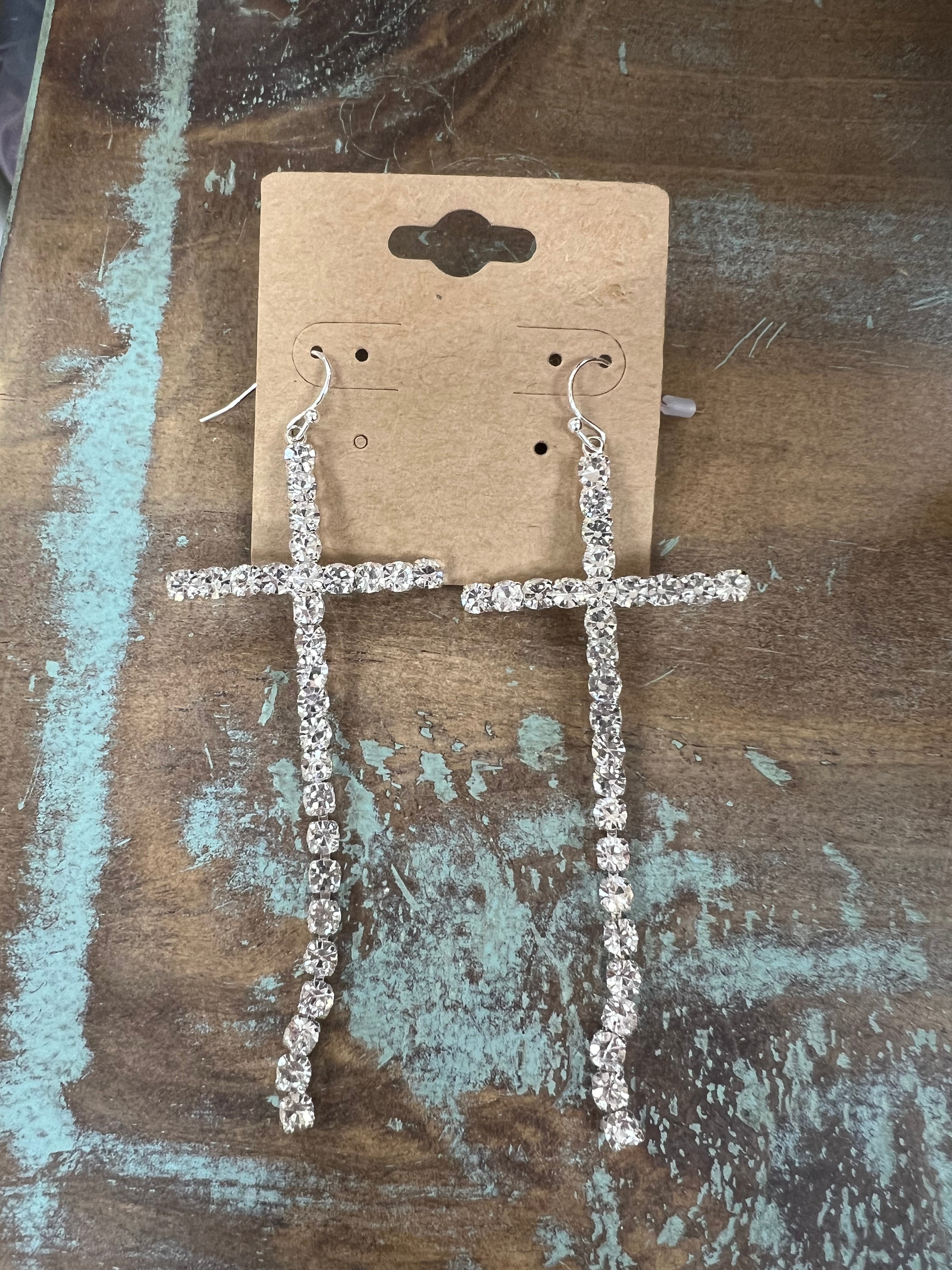 ATG Silver Crystal Cross Dangle Earrings on Simply Obsessed