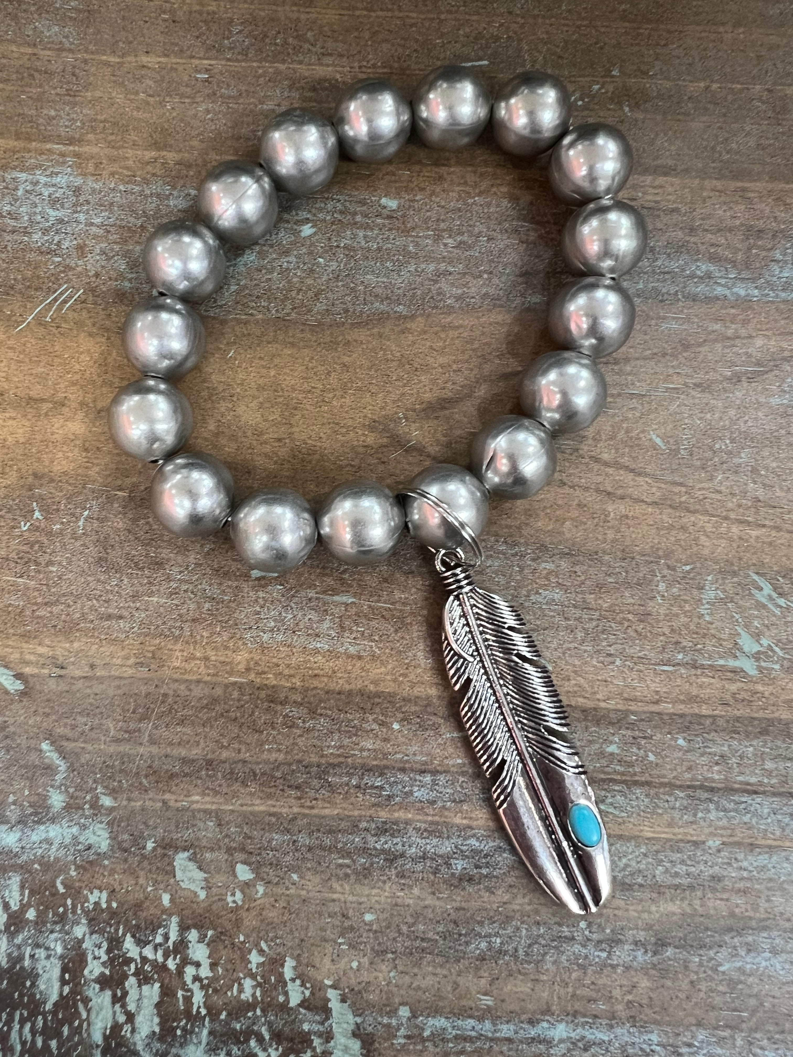ATG Turq Feather Navajo Pearl Bracelet on Simply Obsessed