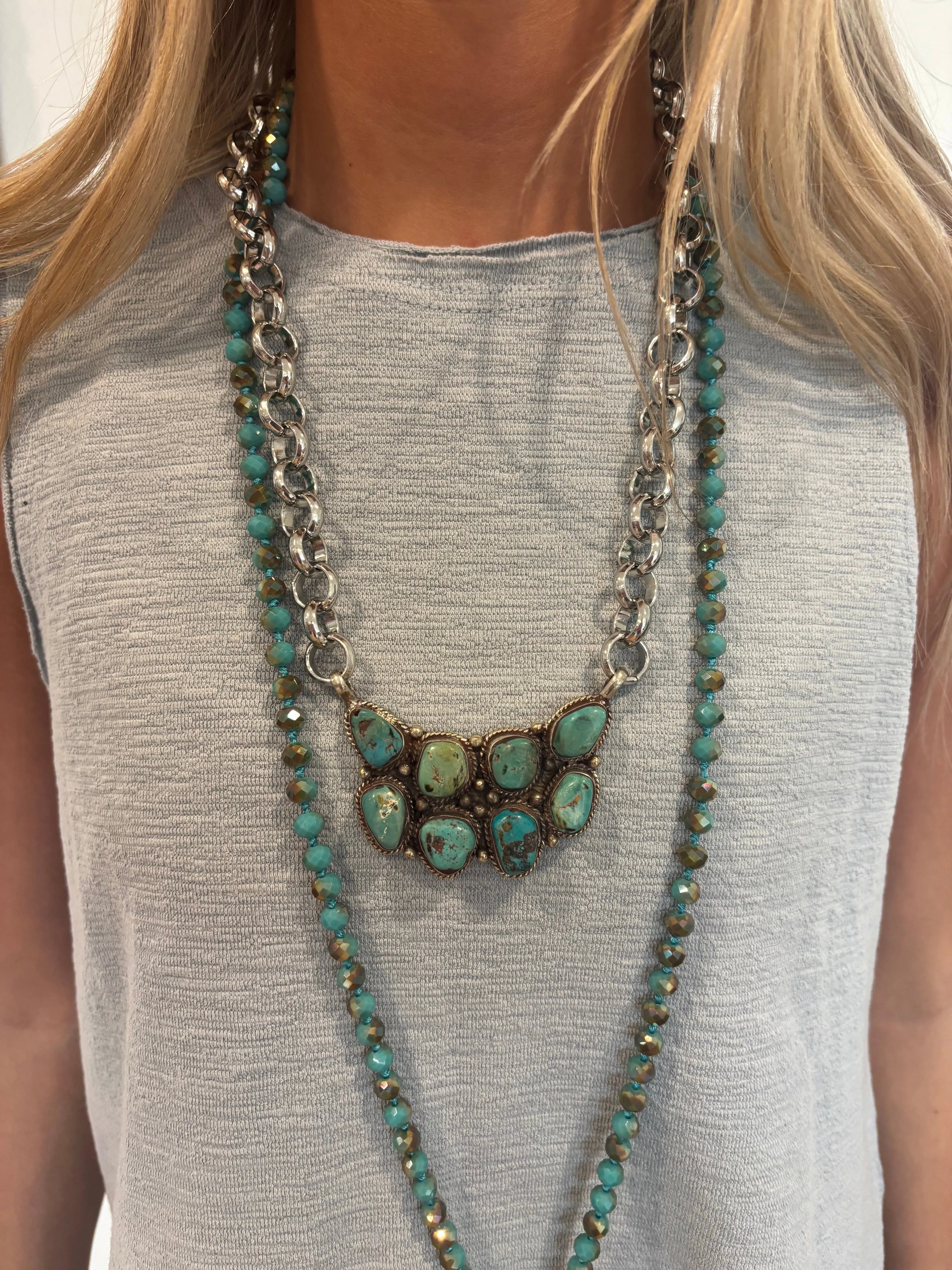 ATG Turquoise Detail Silver Chain Necklace on Simply Obsessed