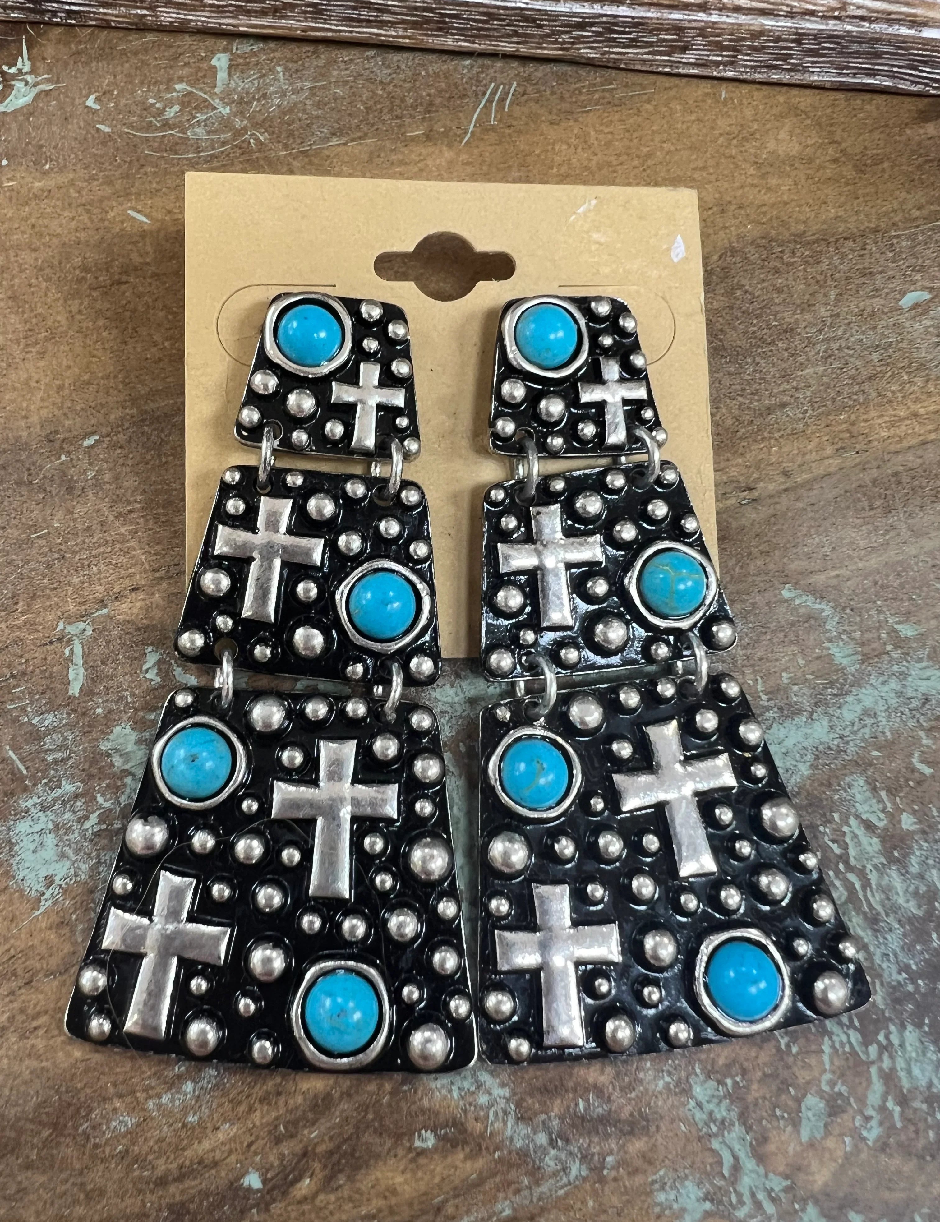 ATG Turquoise Tiered Cross Earrings on Simply Obsessed