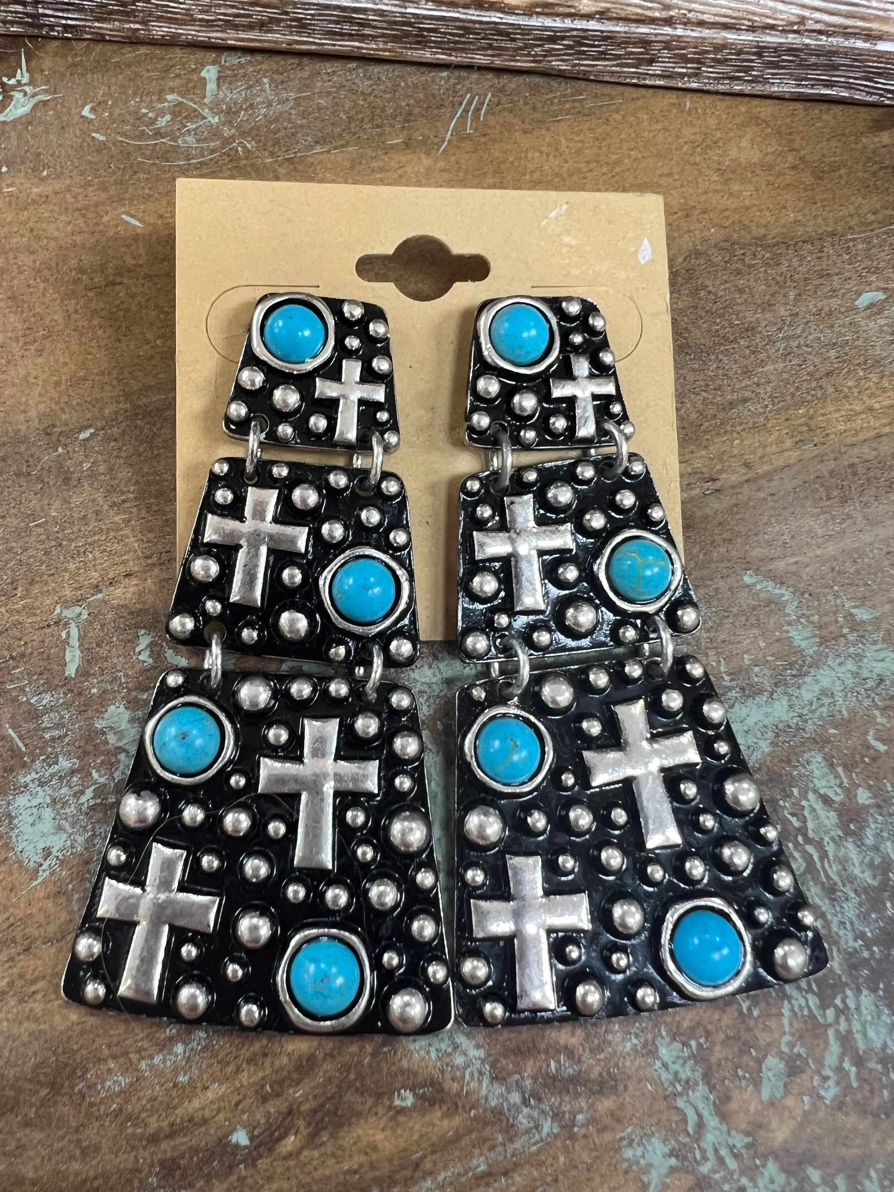 ATG Turquoise Tiered Cross Earrings on Simply Obsessed
