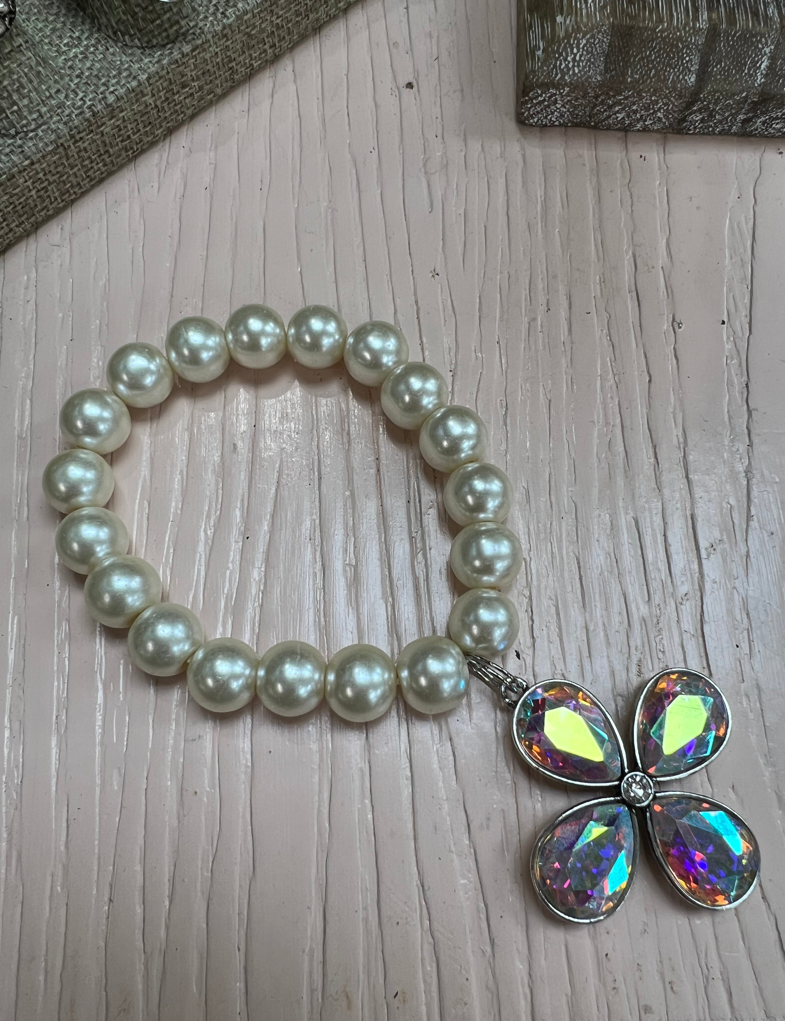 ATG White Pearl AB Flower Charm Bracelet on Simply Obsessed