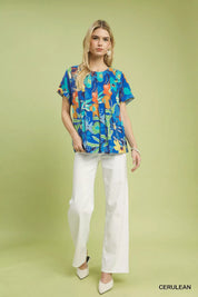 UMGEE Abstract Floral Pleated Blouse on Simply Obsessed