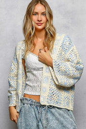 POL Open Front Crochet Cardigan with Granny Square Pattern on Simply Obsessed