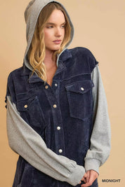 Umgee Contrast Hooded Chenille Jacket on Simply Obsessed