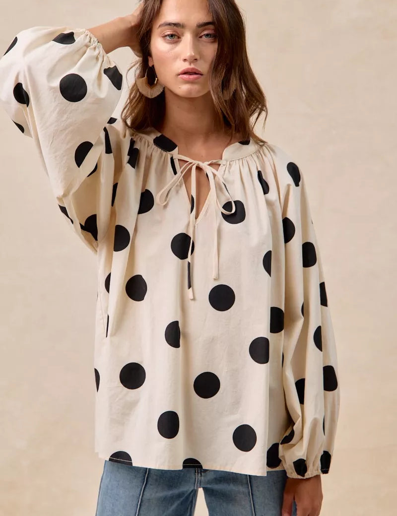 BIBI Polka Dot Exaggerated Balloon Sleeves Blouse on Simply Obsessed