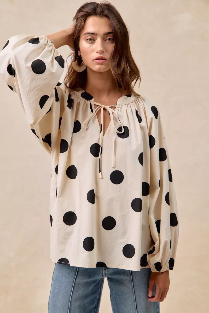 BIBI Polka Dot Exaggerated Balloon Sleeves Blouse on Simply Obsessed