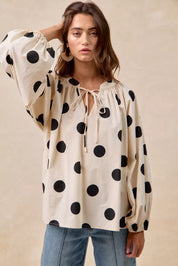 BIBI Polka Dot Exaggerated Balloon Sleeves Blouse on Simply Obsessed