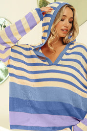 BIBI Striped Color Block Hooded Knit Top **FALL DEBUT SALE** on Simply Obsessed