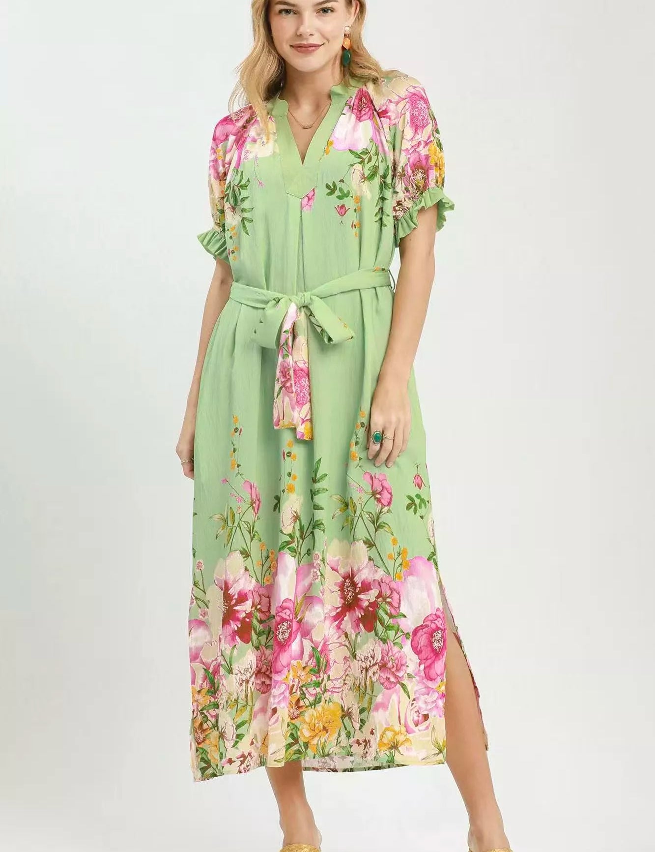Umgee Mix Floral Border Print Midi Dress on Simply Obsessed